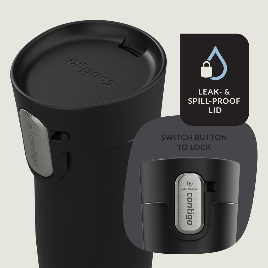 Contigo AUTOSEAL West Loop Vacuum-Insulated Stainless Steel Travel Mug with Easy-Clean Lid, 12oz, Matte Black | KDNM