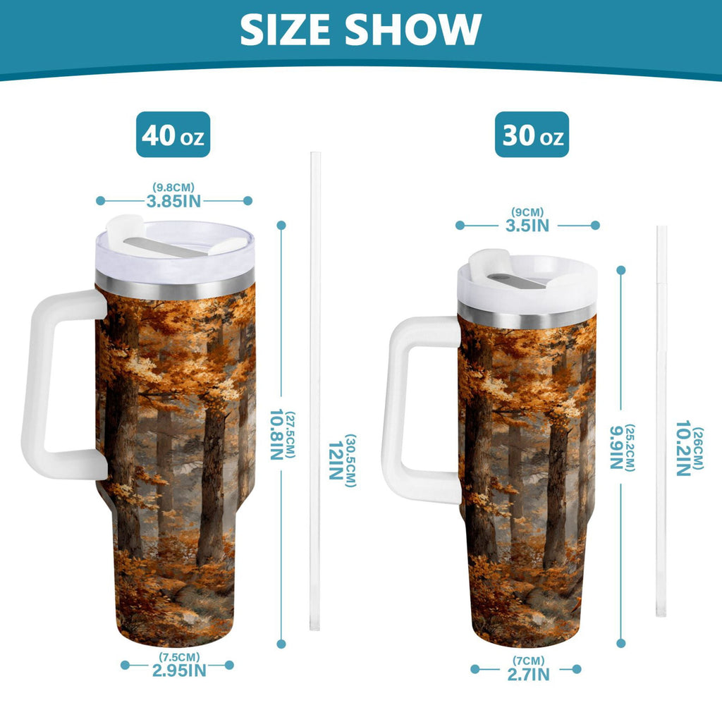 30 oz Insulated Stainless Steel Tumbler Double Wall Stainless Steel Tumbler with 2-Way Drinking Beautiful Autumn Forest | 7R0M