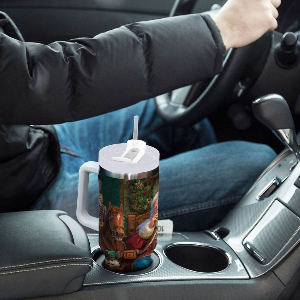 40 oz Insulated Stainless Steel Tumbler Double Wall Stainless Steel Tumbler with 2-Way Drinking Santa Eating Cookies | TUS6