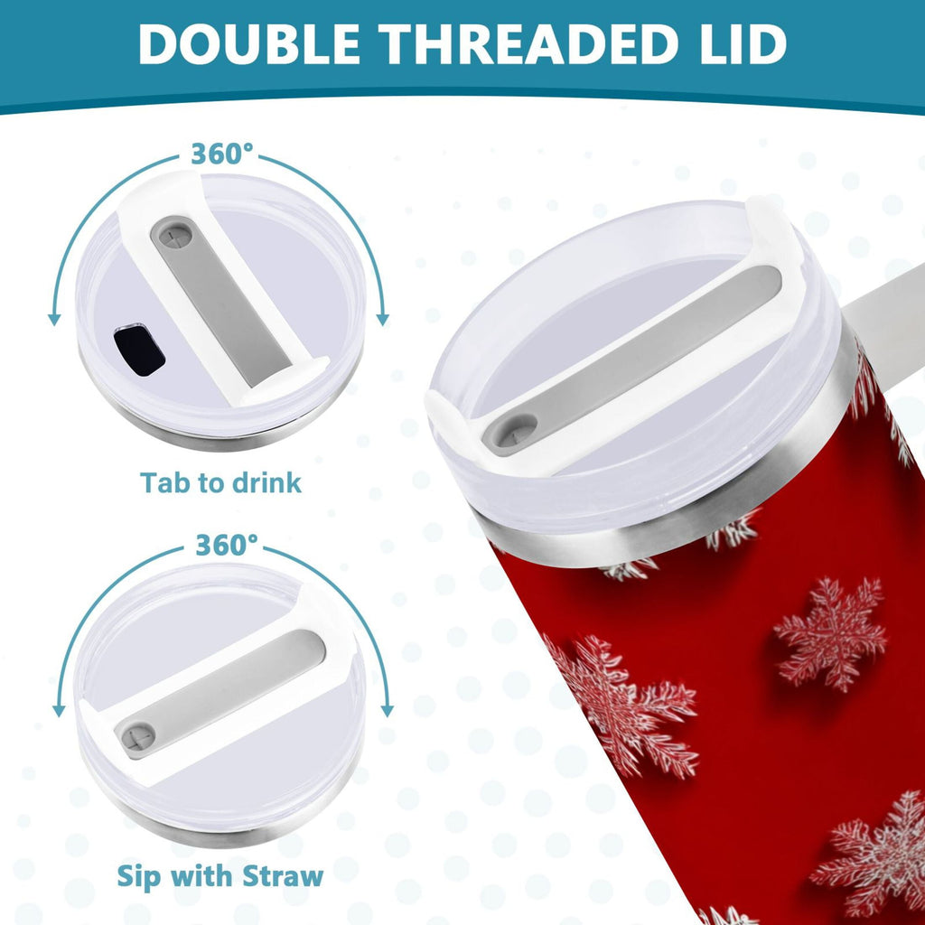30 oz Insulated Stainless Steel Tumbler Double Wall Stainless Steel Tumbler with 2-Way Drinking Red and White Snowflakes | V9PF
