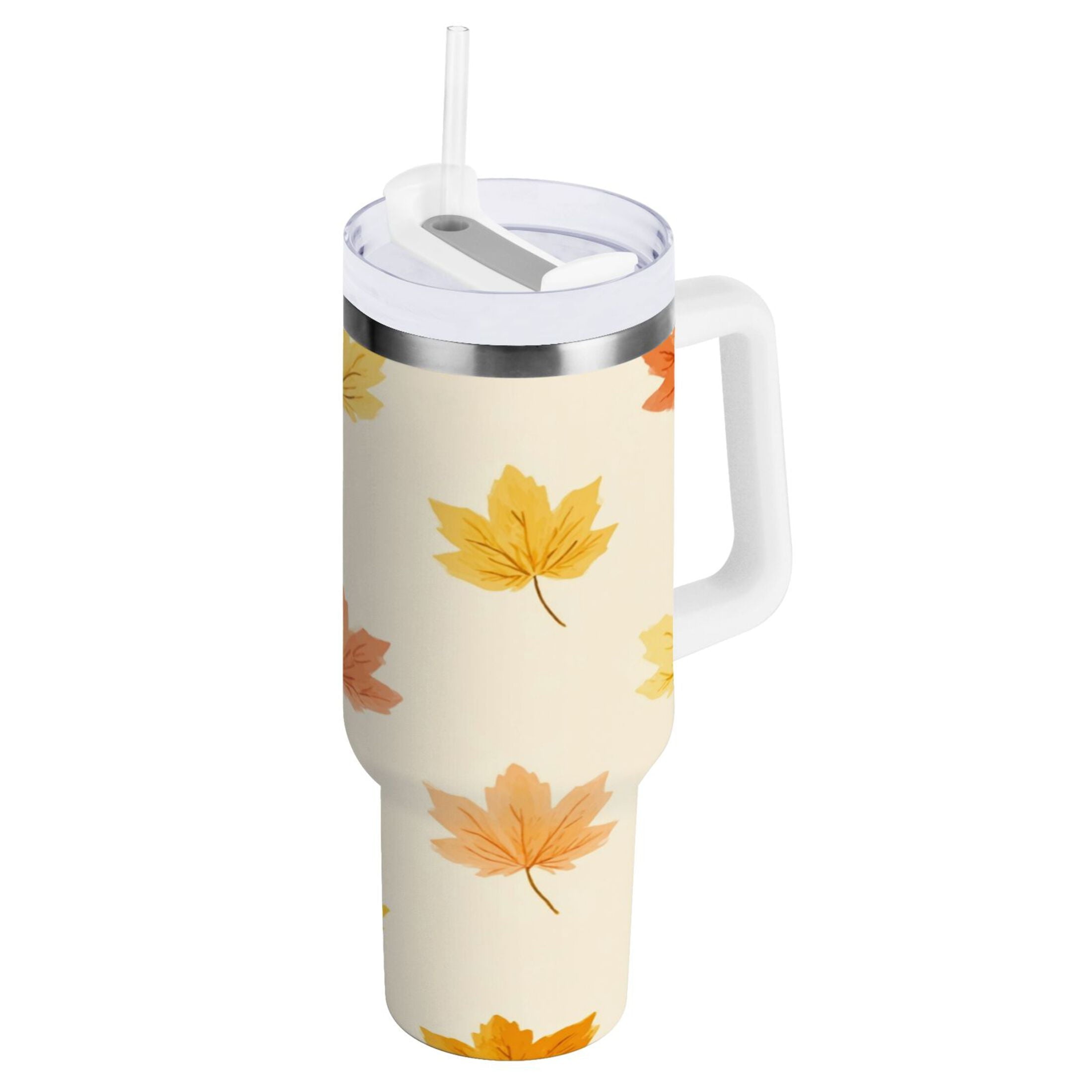 40 oz Insulated Stainless Steel Tumbler Double Wall Stainless Steel Tumbler with 2-Way Drinking Yellow Maple Leaves Pattern | 461P