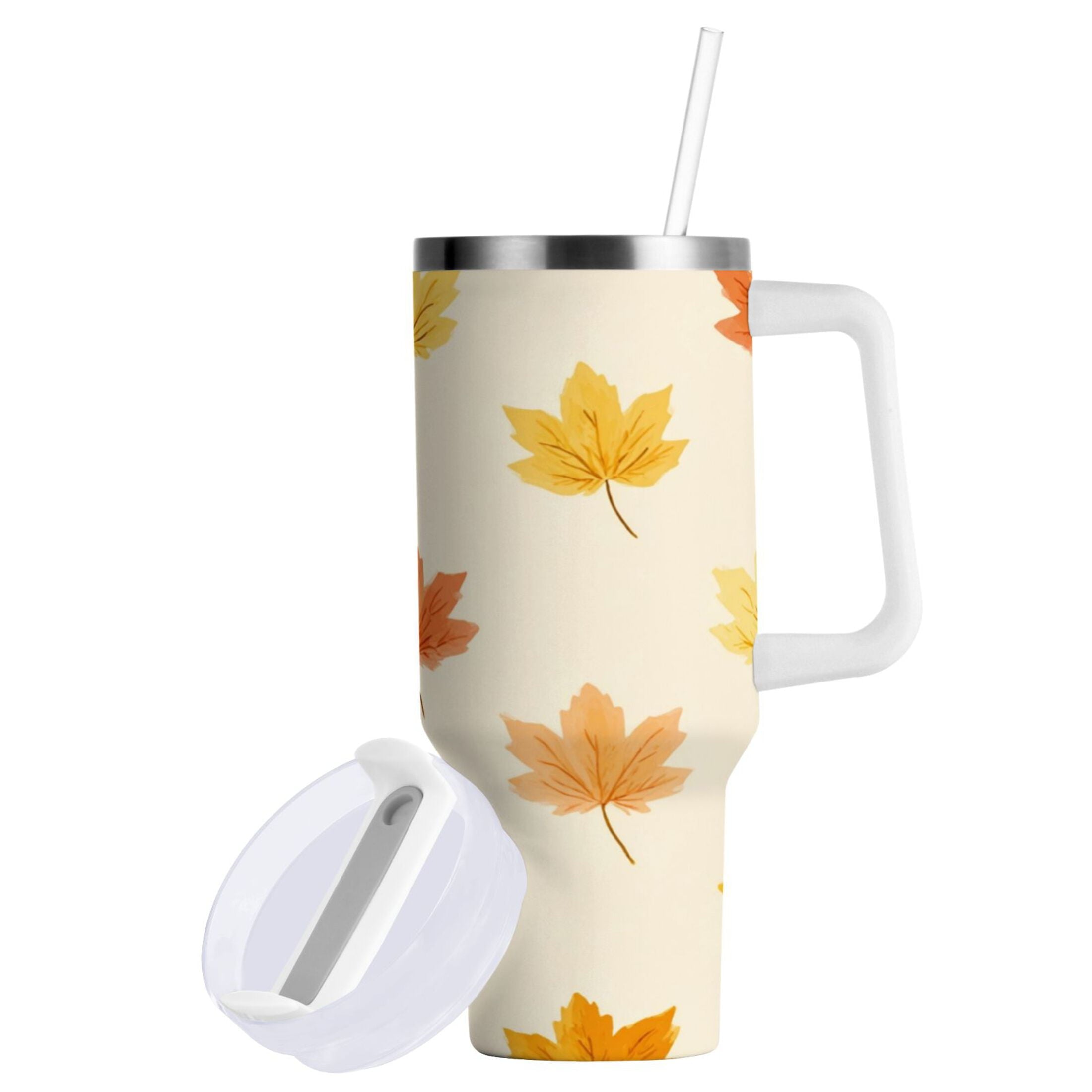 40 oz Insulated Stainless Steel Tumbler Double Wall Stainless Steel Tumbler with 2-Way Drinking Yellow Maple Leaves Pattern | 461P