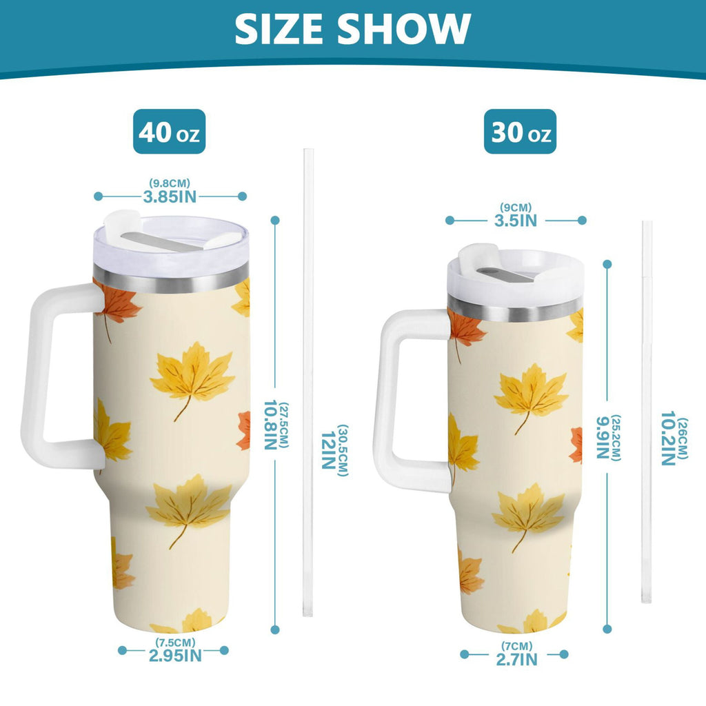 40 oz Insulated Stainless Steel Tumbler Double Wall Stainless Steel Tumbler with 2-Way Drinking Yellow Maple Leaves Pattern | 461P