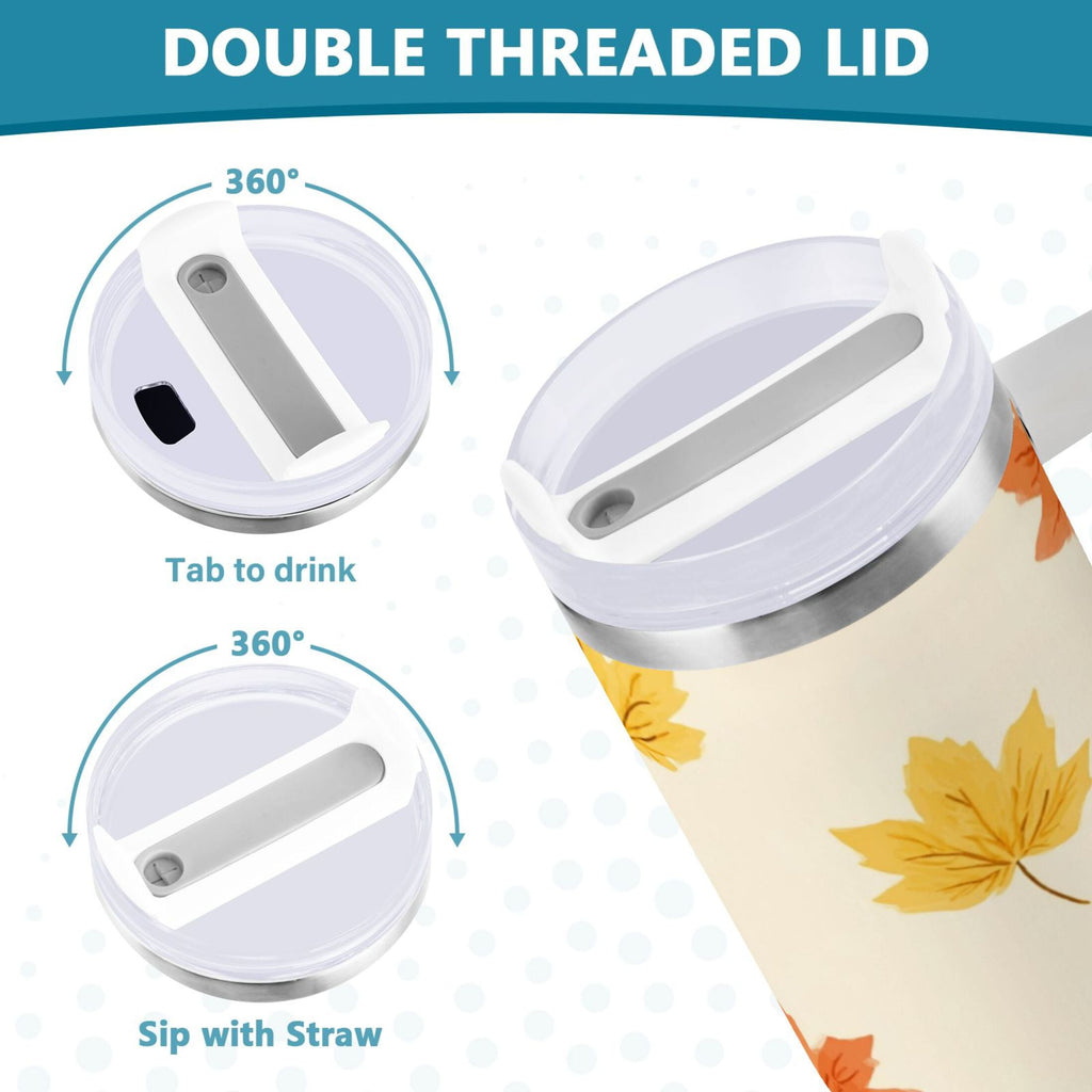 40 oz Insulated Stainless Steel Tumbler Double Wall Stainless Steel Tumbler with 2-Way Drinking Yellow Maple Leaves Pattern | 461P