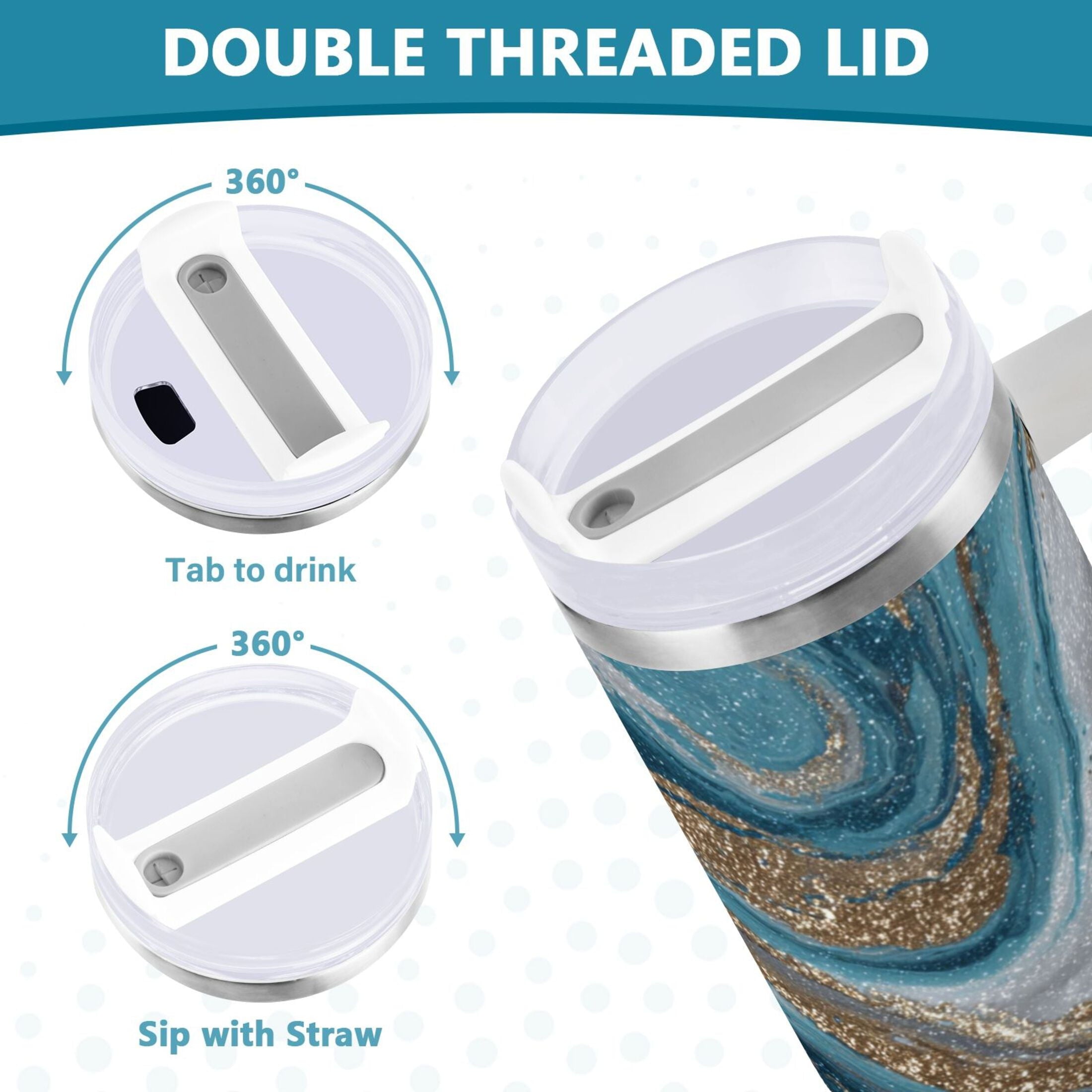 30 oz Insulated Stainless Steel Tumbler Double Wall Stainless Steel Tumbler with 2-Way Drinking Blue and Gold Swirling | 4VTF
