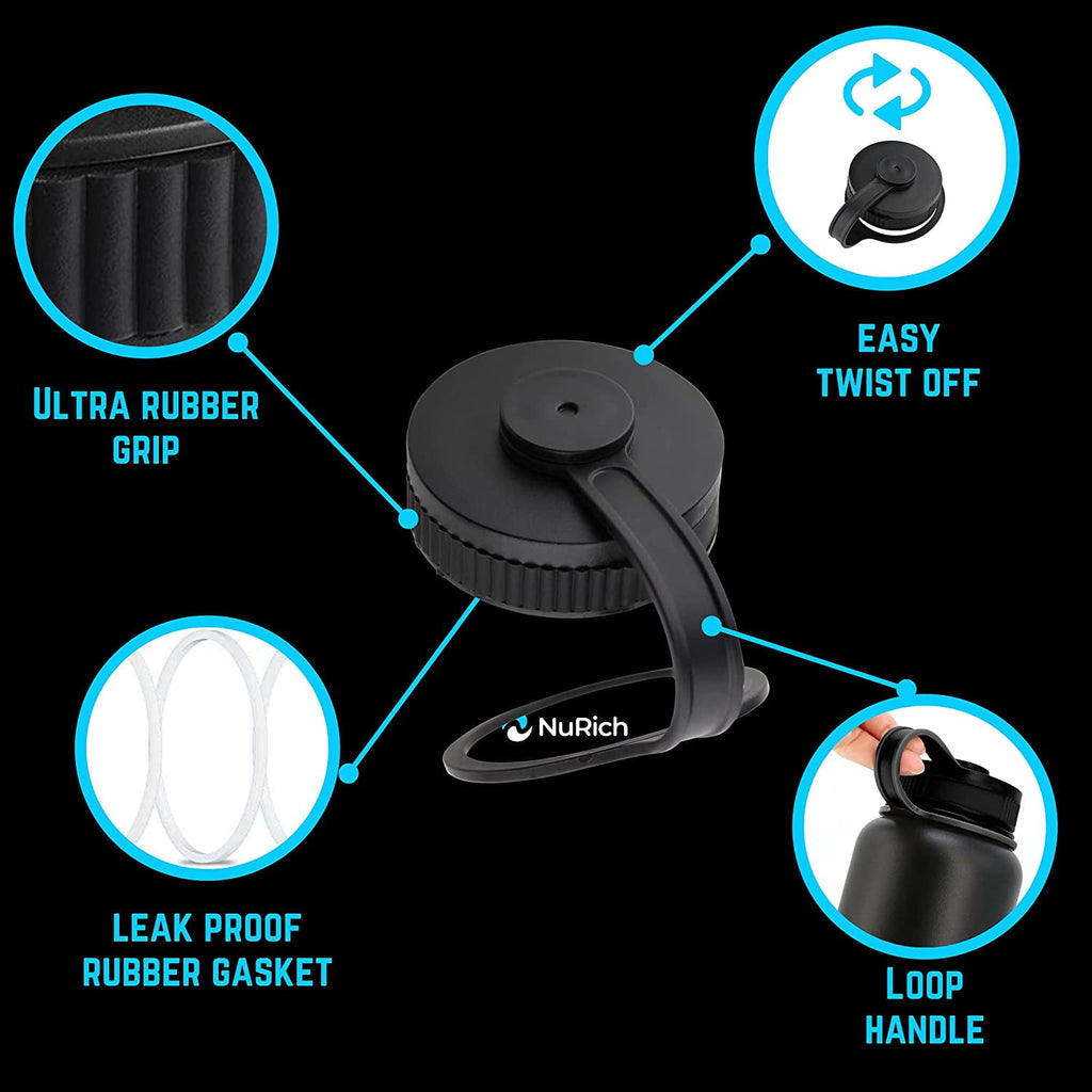 NuRich Loop Top Lid for Wide Mouth Hydro Flask, Nalgene &amp; Simple Water Bottles | 3A8P