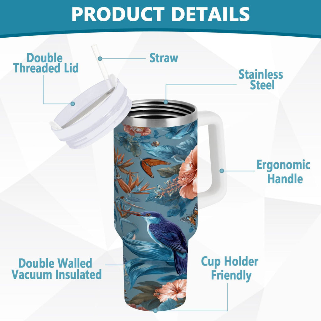 30 oz Insulated Stainless Steel Tumbler Double Wall Stainless Steel Tumbler with 2-Way Drinking Birds and Flowers | TPSH