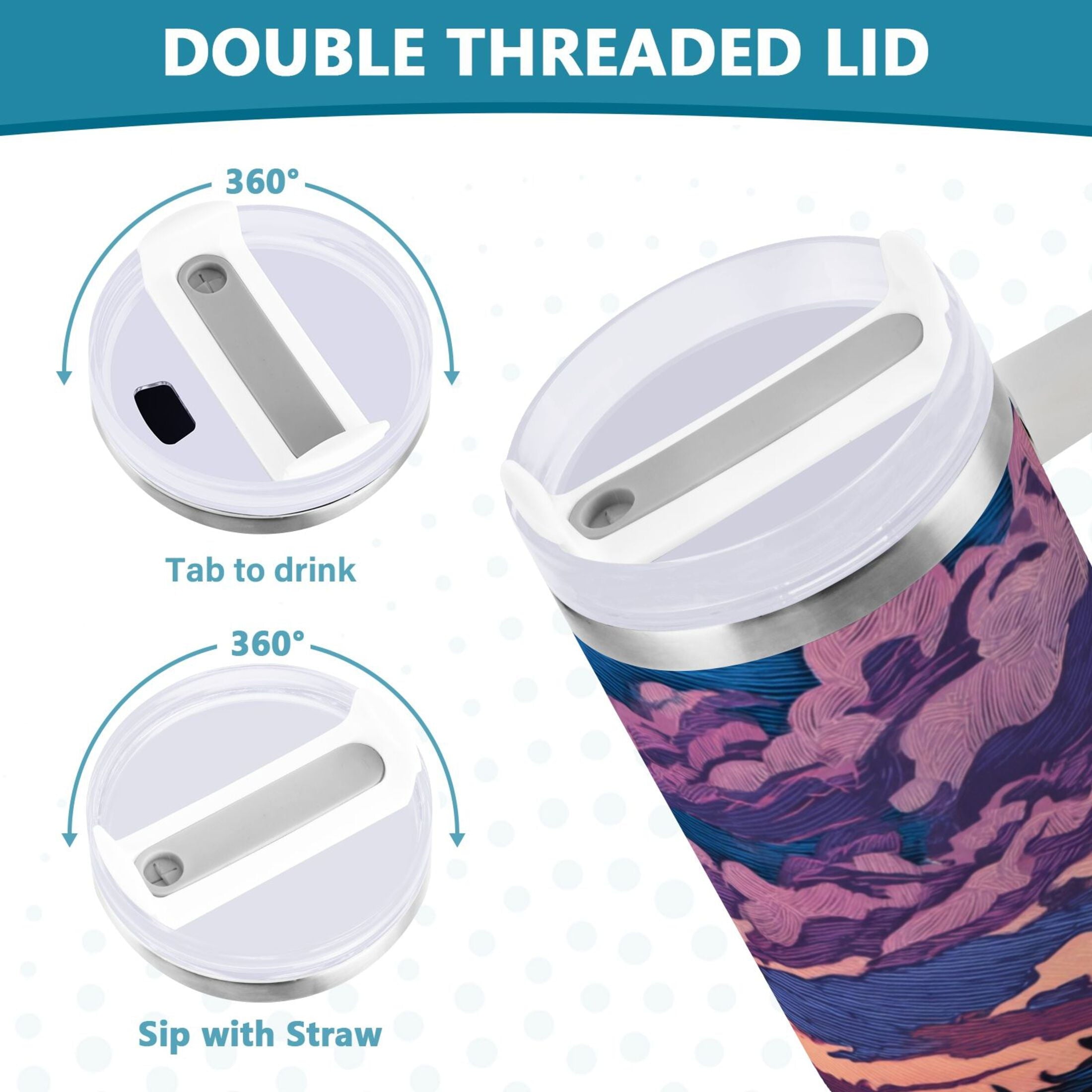 40 oz Insulated Stainless Steel Tumbler Double Wall Stainless Steel Tumbler with 2-Way Drinking Wild Horses Running | O44W