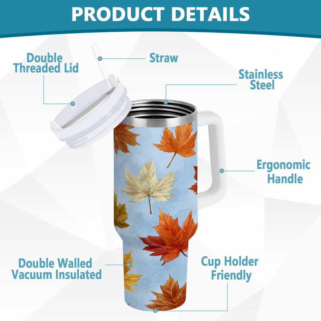 30 oz Insulated Stainless Steel Tumbler Double Wall Stainless Steel Tumbler with 2-Way Drinking Autumn Maple Leaves | 638N