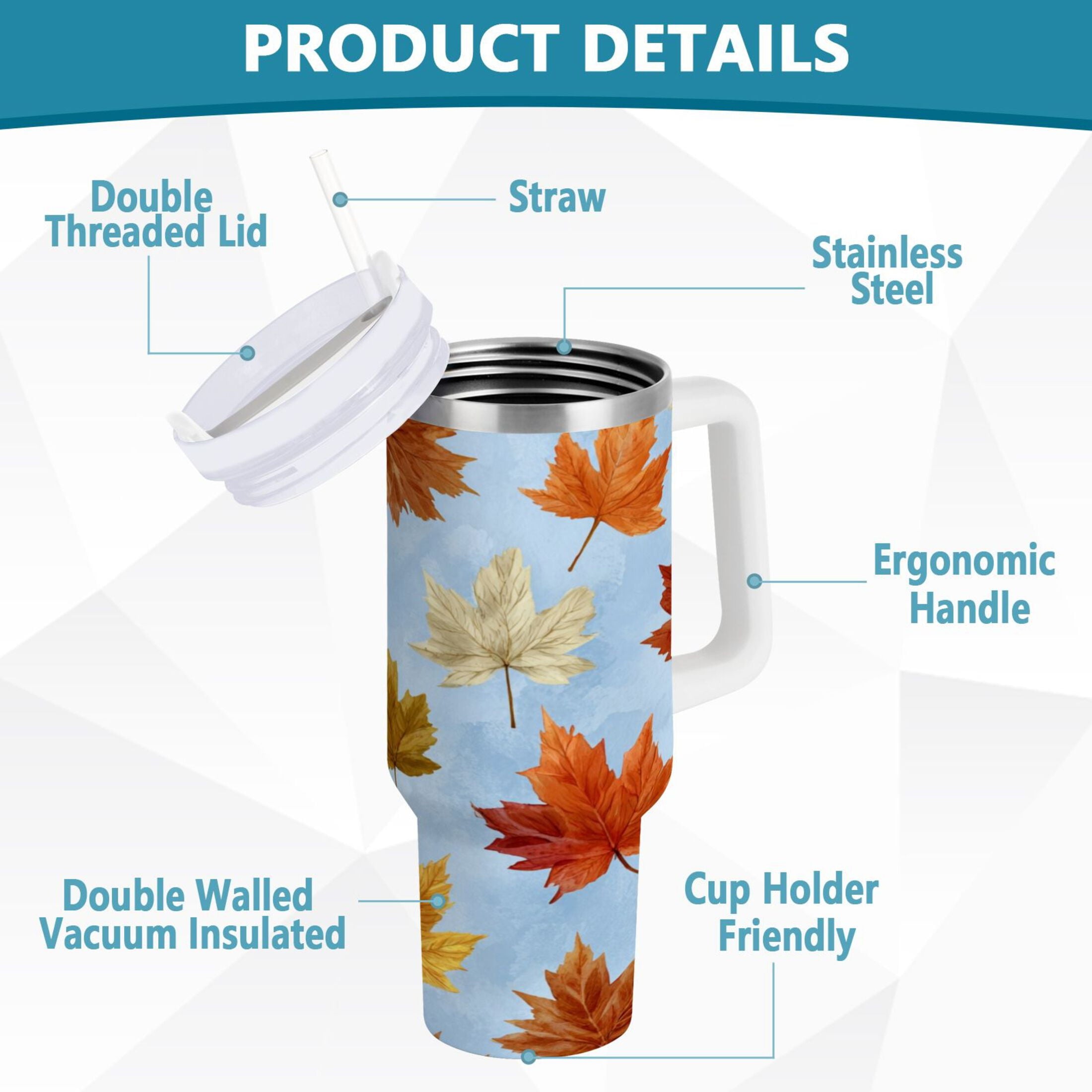 30 oz Insulated Stainless Steel Tumbler Double Wall Stainless Steel Tumbler with 2-Way Drinking Autumn Maple Leaves | 638N