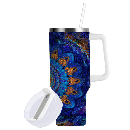 30 oz Insulated Stainless Steel Tumbler Double Wall Stainless Steel Tumbler with 2-Way Drinking Blue Kaleidoscopic Pattern | TKKV