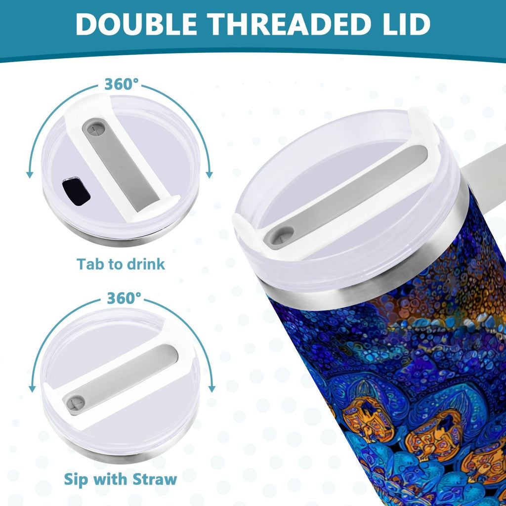 30 oz Insulated Stainless Steel Tumbler Double Wall Stainless Steel Tumbler with 2-Way Drinking Blue Kaleidoscopic Pattern | TKKV