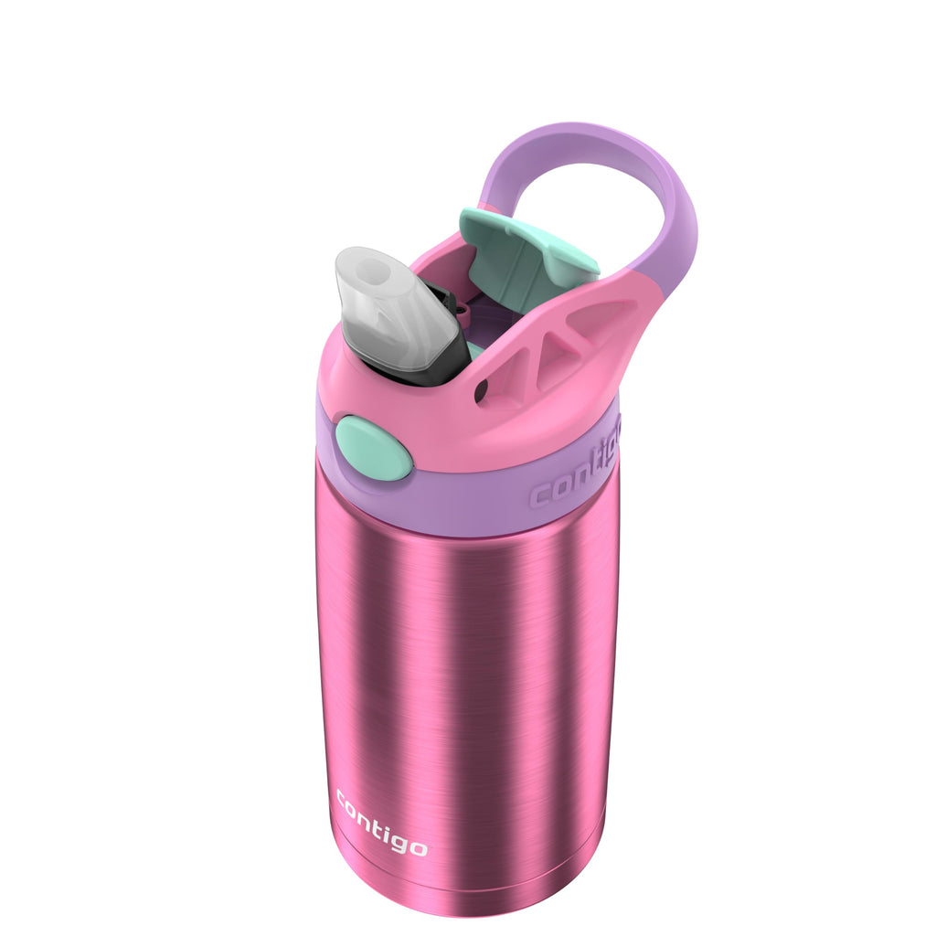 Contigo Kid's 13 oz. AutoSpout Straw Water Bottle - Stainless Steel/Azalea/Pansy | 7NL2