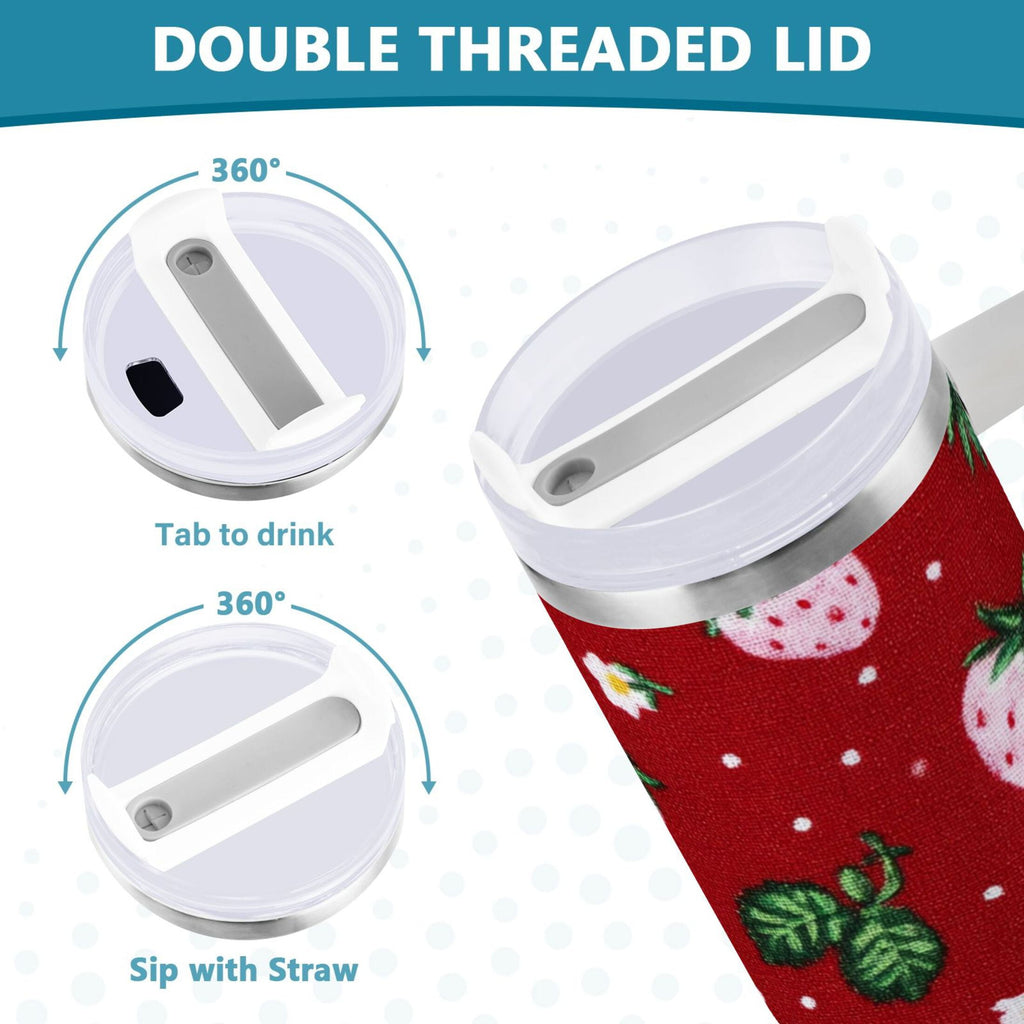30 oz Insulated Stainless Steel Tumbler Double Wall Stainless Steel Tumbler with 2-Way Drinking Cute Pink Strawberry Pattern | 5TCD