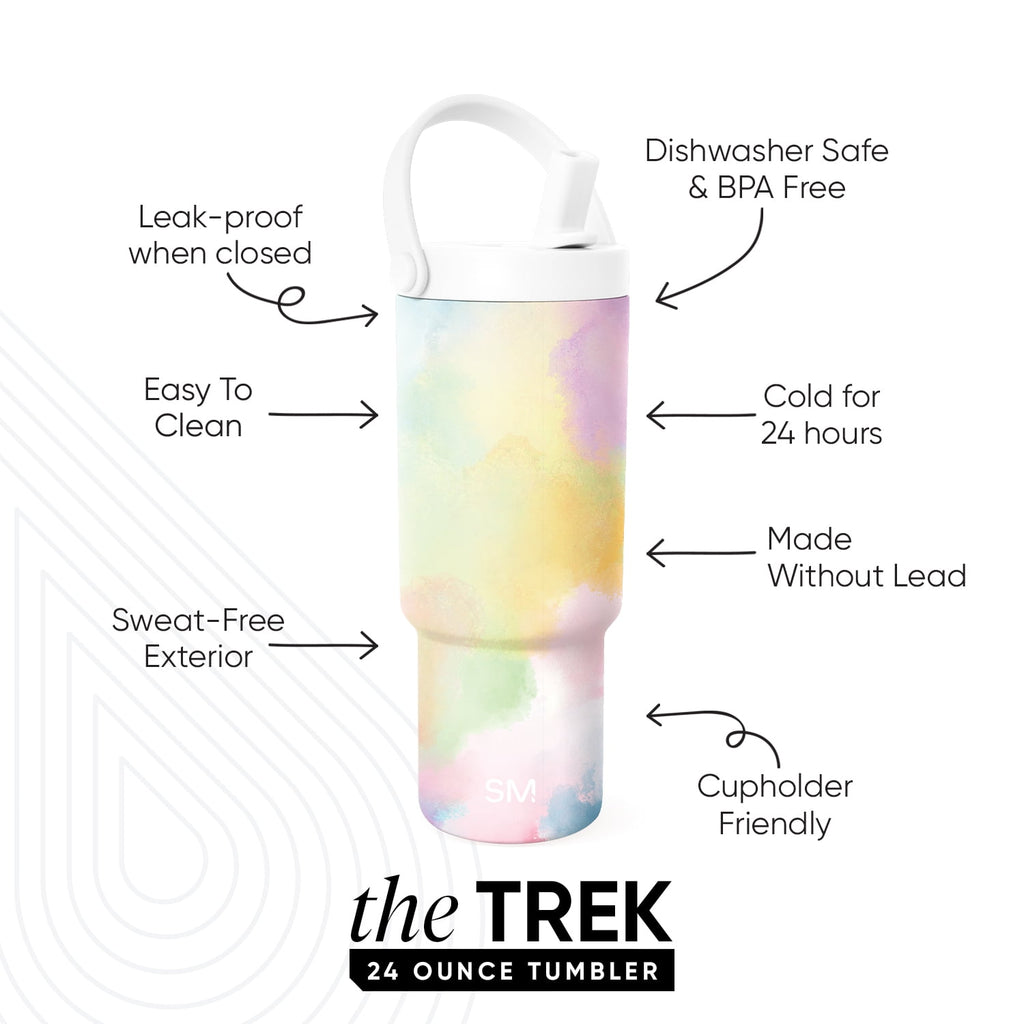 Simple Modern 24 fl oz Insulated Stainless Steel Trek Pivot Tumbler with Straw Lid and Top Handle|Cotton Candy Tie Dye | SISA