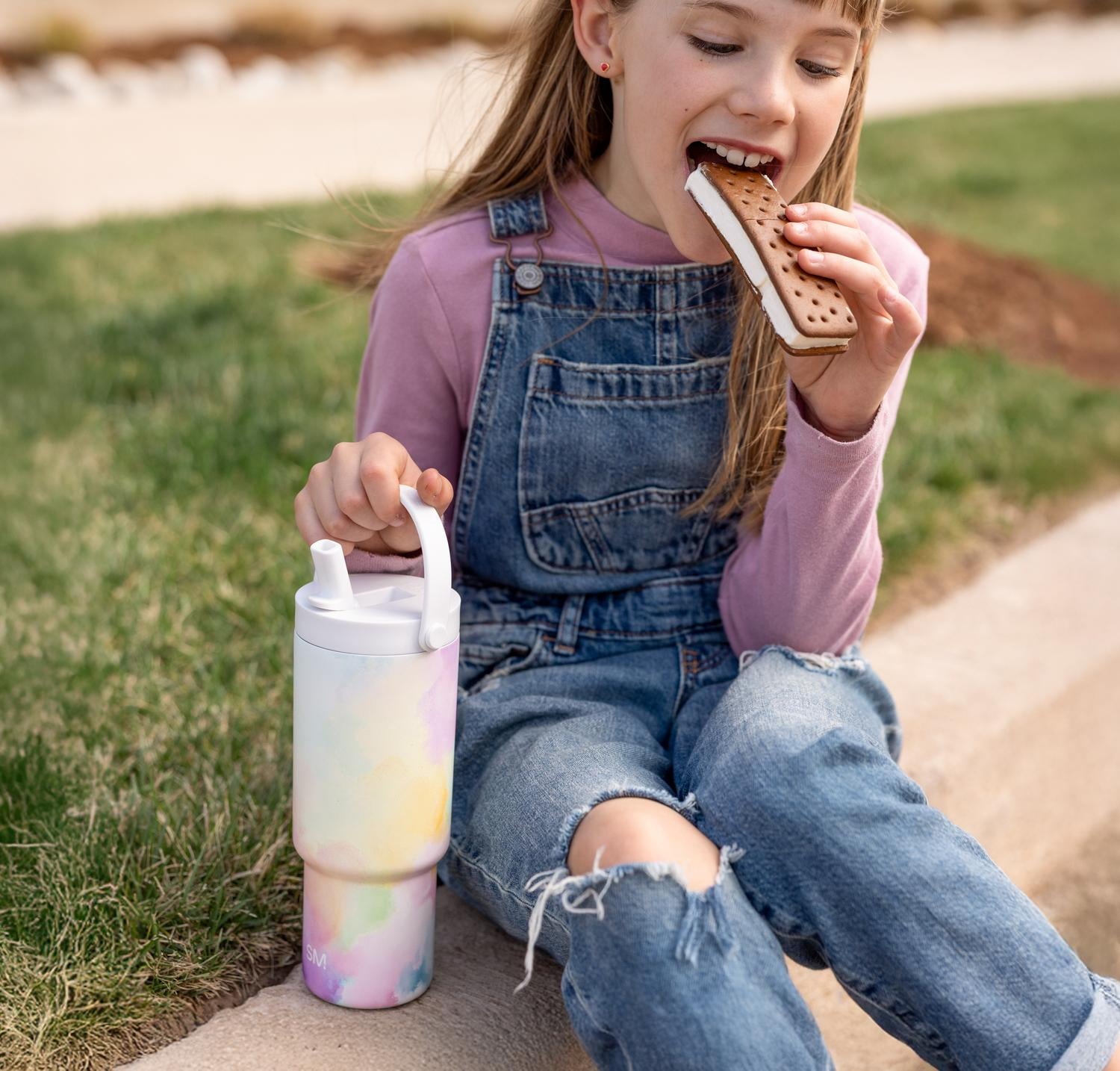 Simple Modern 24 fl oz Insulated Stainless Steel Trek Pivot Tumbler with Straw Lid and Top Handle|Cotton Candy Tie Dye | SISA