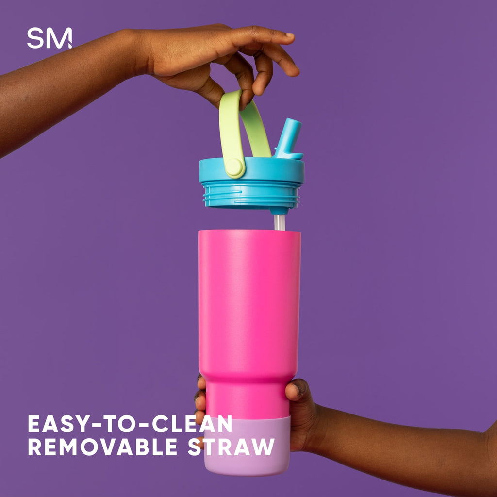 Simple Modern 24 fl oz Insulated Stainless Steel Trek Pivot Tumbler with Straw Lid and Top Handle|Cotton Candy Tie Dye | SISA