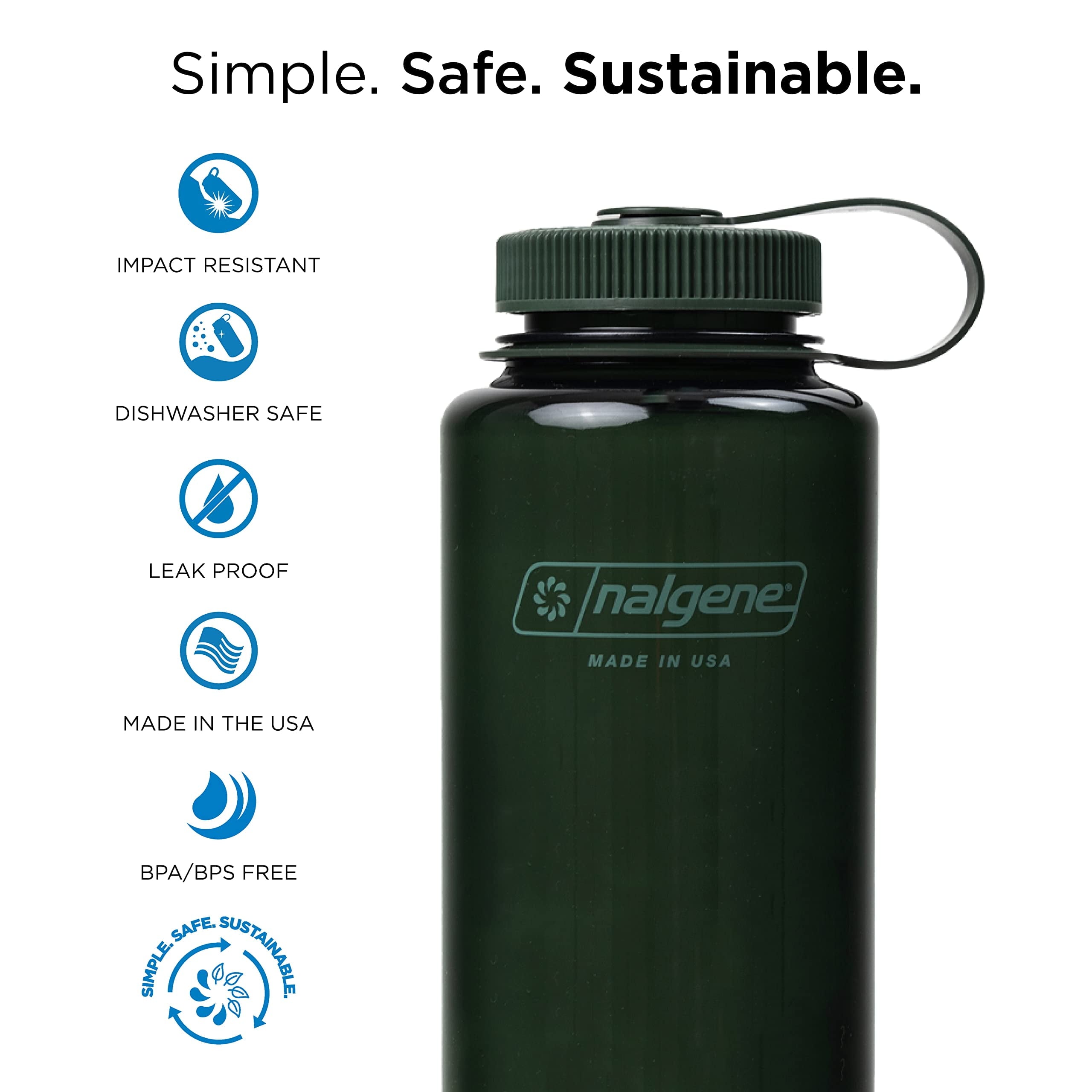 Nalgene Monochrome BPA-Free Recycled Reusable Water Bottle for Backpacking, Hiking, Gym - 32 oz Shatterproof Jade | HH32