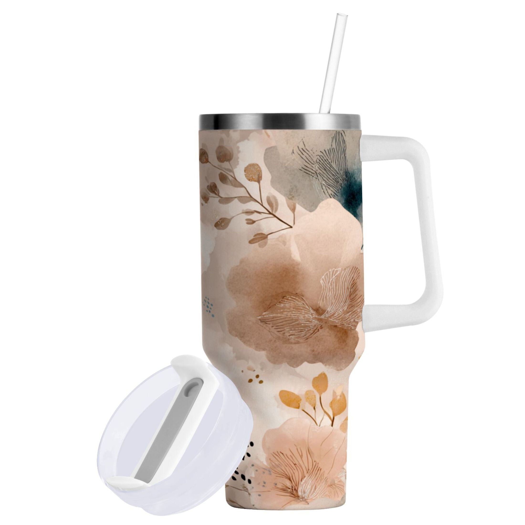 30 oz Insulated Stainless Steel Tumbler Double Wall Stainless Steel Tumbler with 2-Way Drinking Hazy Ethereal Flowers | RLCK