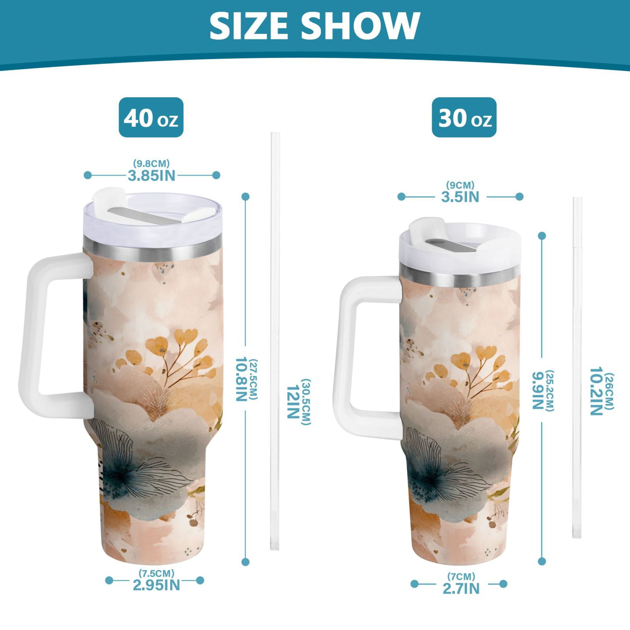 30 oz Insulated Stainless Steel Tumbler Double Wall Stainless Steel Tumbler with 2-Way Drinking Hazy Ethereal Flowers | RLCK