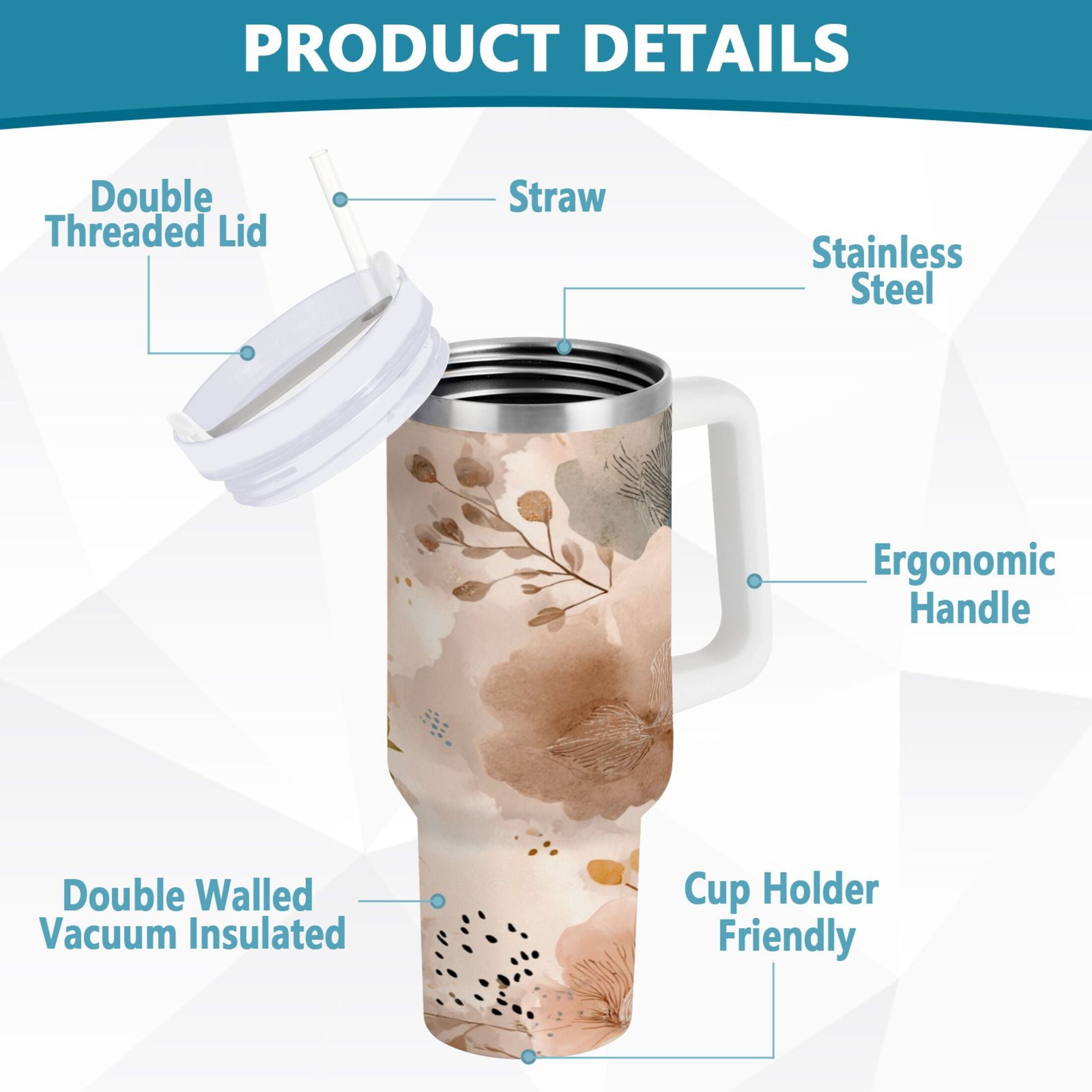 30 oz Insulated Stainless Steel Tumbler Double Wall Stainless Steel Tumbler with 2-Way Drinking Hazy Ethereal Flowers | RLCK