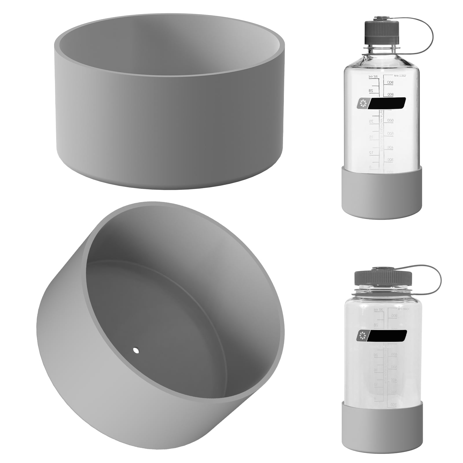 Linkidea 2 Pack Water Bottle Boot Compatible with Nalgene Sustain Wide Mouth 32oz/48oz, Narrow Mouth 32oz, Silicone Anti-Slip Bottle Bottom Bumper Protector (Grey) | IED2