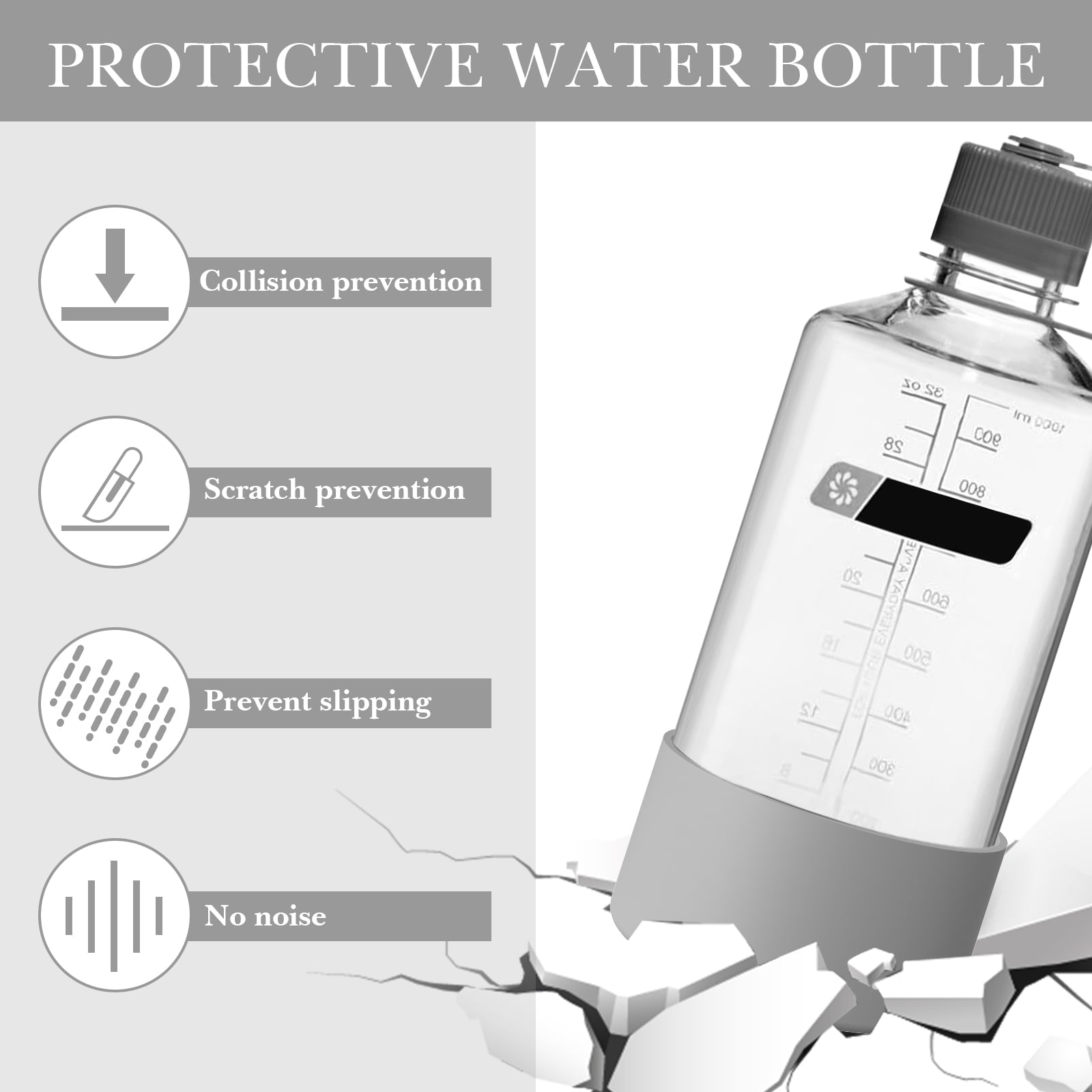 Linkidea 2 Pack Water Bottle Boot Compatible with Nalgene Sustain Wide Mouth 32oz/48oz, Narrow Mouth 32oz, Silicone Anti-Slip Bottle Bottom Bumper Protector (Grey) | IED2
