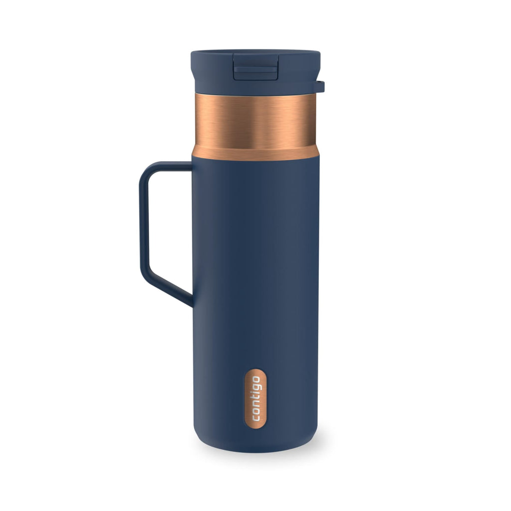 Contigo SnapSeal Leakproof Stainless Steel Reusable Water Bottle Tumbler with Side Handle, Dark Blue/Bronze, 20 oz | TZW7