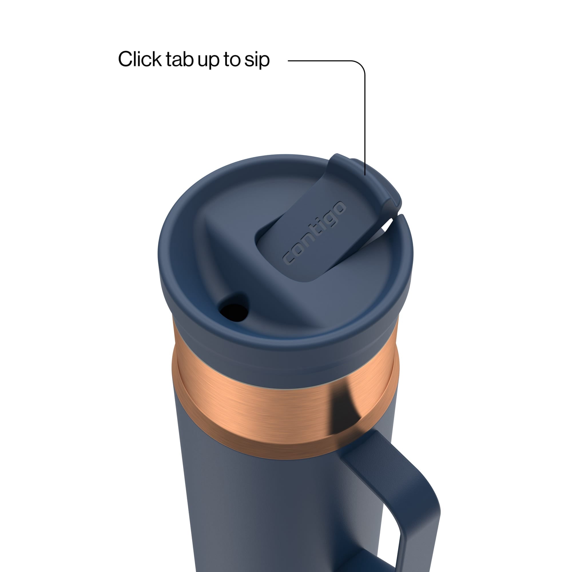 Contigo SnapSeal Leakproof Stainless Steel Reusable Water Bottle Tumbler with Side Handle, Dark Blue/Bronze, 20 oz | TZW7