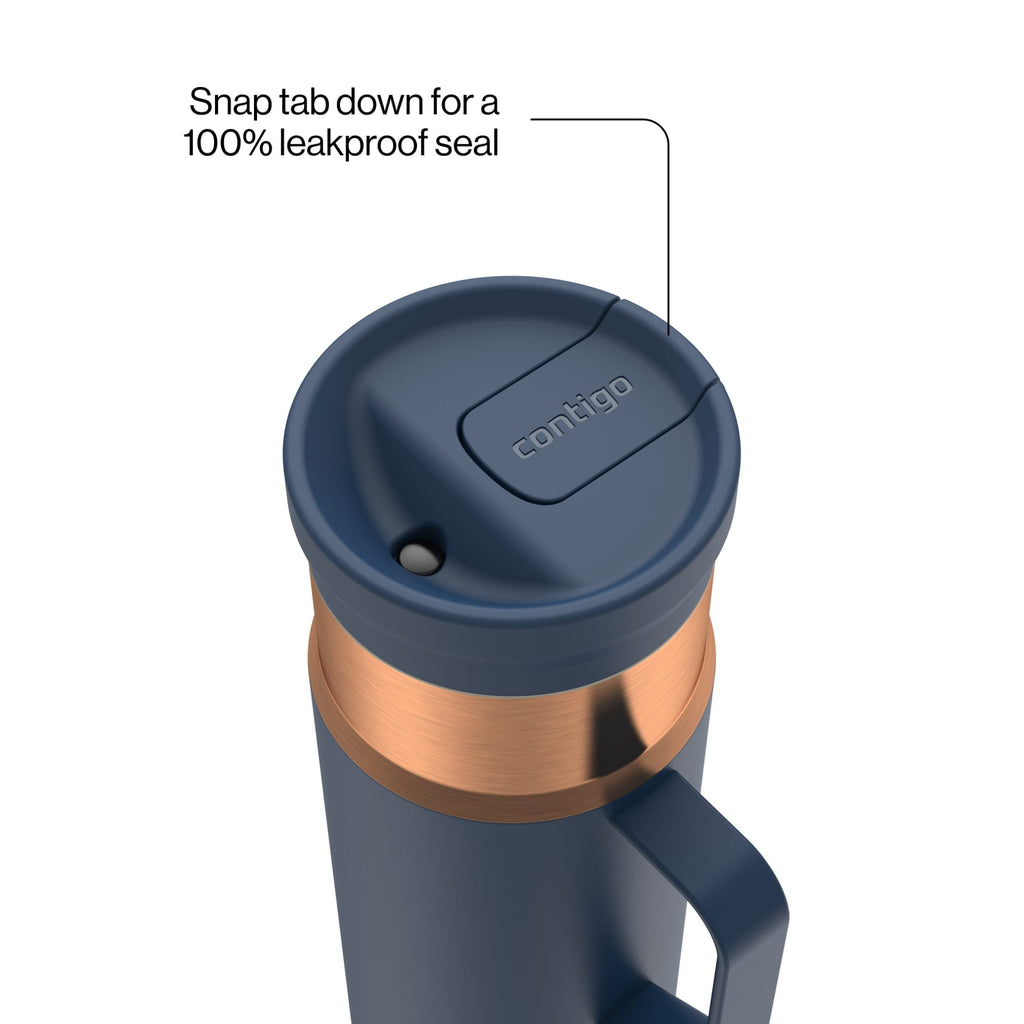 Contigo SnapSeal Leakproof Stainless Steel Reusable Water Bottle Tumbler with Side Handle, Dark Blue/Bronze, 20 oz | TZW7