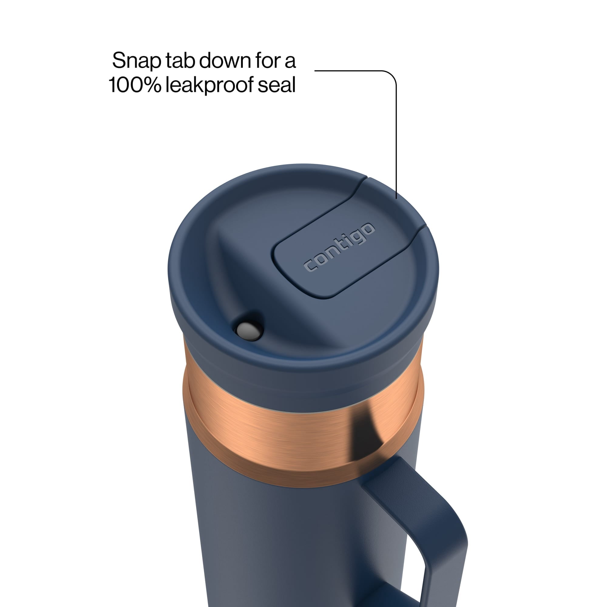 Contigo SnapSeal Leakproof Stainless Steel Reusable Water Bottle Tumbler with Side Handle, Dark Blue/Bronze, 20 oz | TZW7
