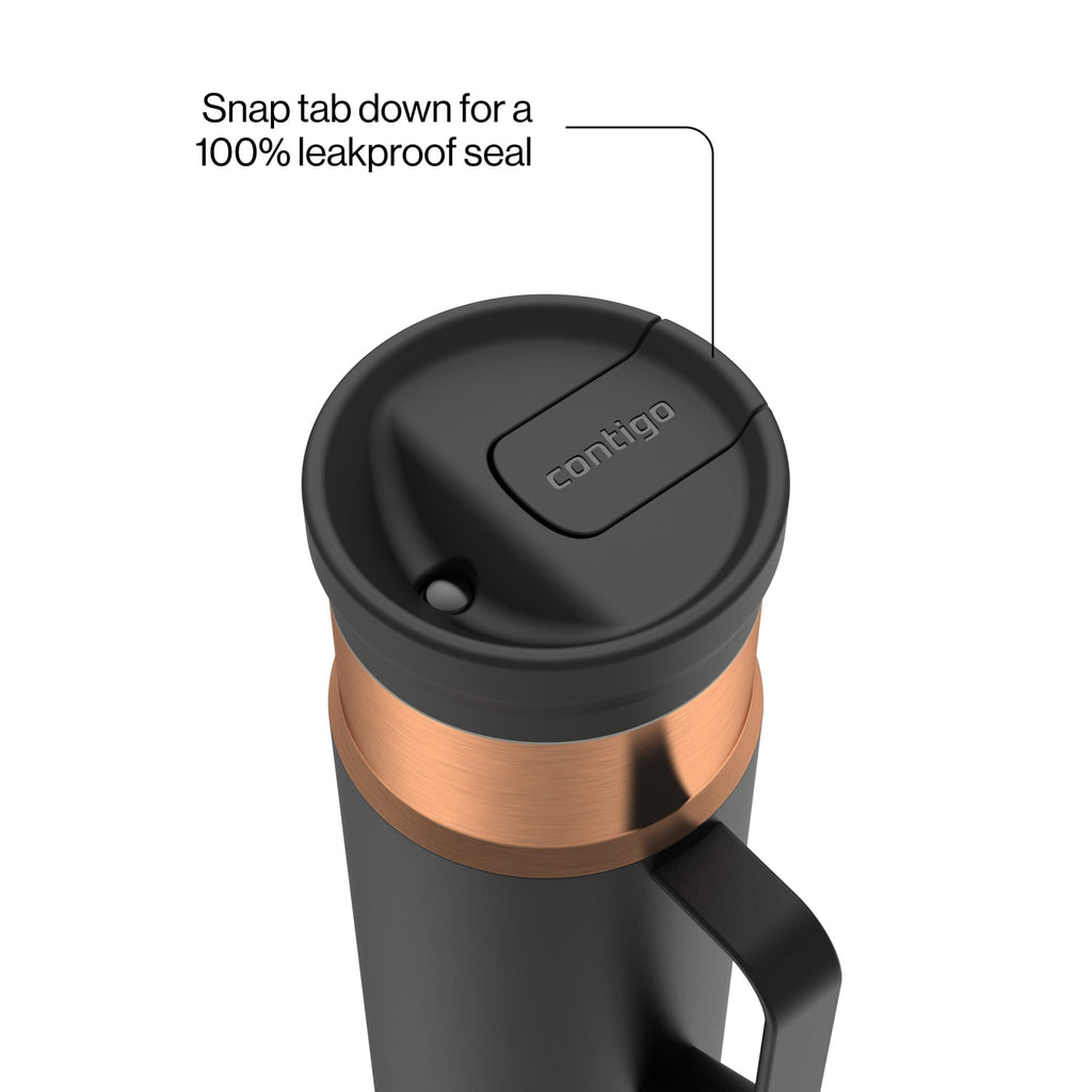 Contigo SnapSeal Leakproof Stainless Steel Reusable Water Bottle Tumbler with Side Handle, Dark Blue/Bronze, 20 oz | TZW7