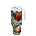 40 oz Insulated Stainless Steel Tumbler Double Wall Stainless Steel Tumbler with 2-Way Drinking Floral Pattern with Roses | 0D6V