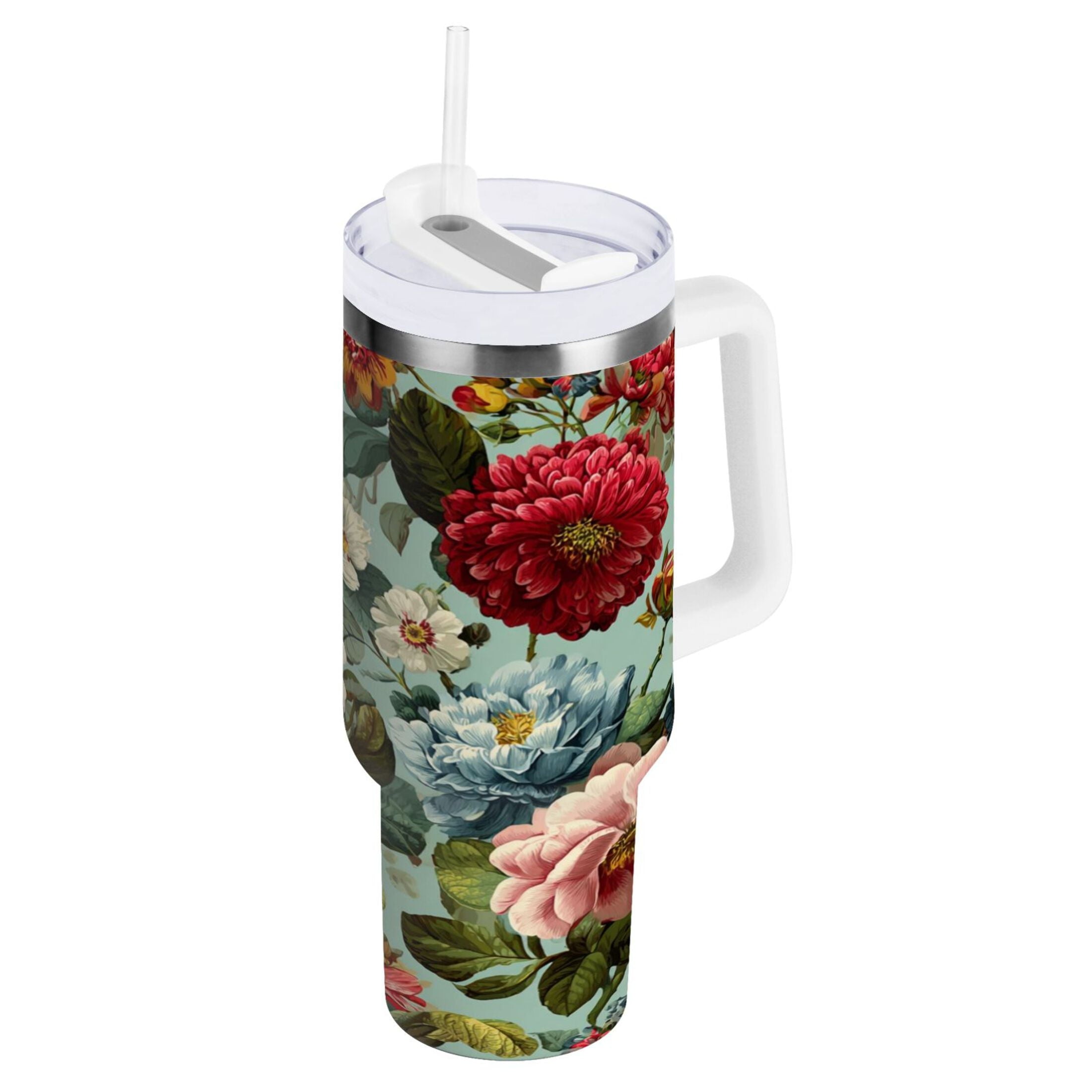 40 oz Insulated Stainless Steel Tumbler Double Wall Stainless Steel Tumbler with 2-Way Drinking Floral Pattern with Roses | 0D6V