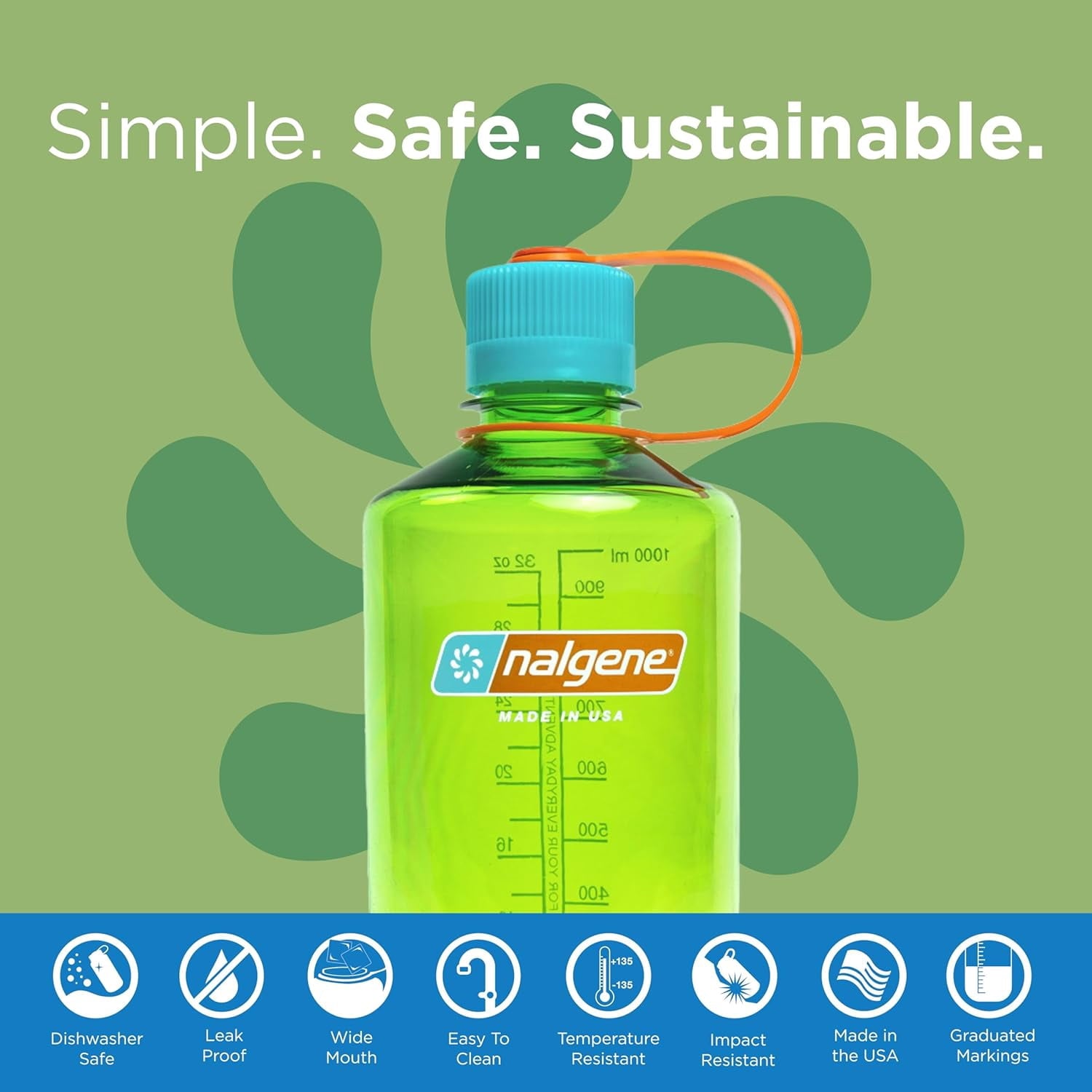 Nalgene Sustain Tritan BPA-Free Water Bottle Made with Material Derived from 50% Plastic Waste, 32 OZ, Narrow Mouth, Pear | 6VG0
