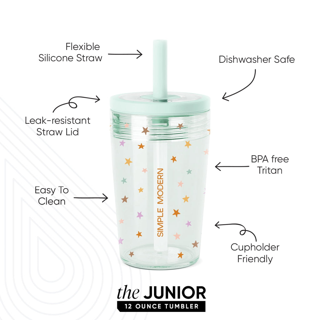 Simple Modern 12 fl oz Tritan Plastic Junior Tumbler with Silicone Straw Lid for Toddlers | Stars | V9ZU