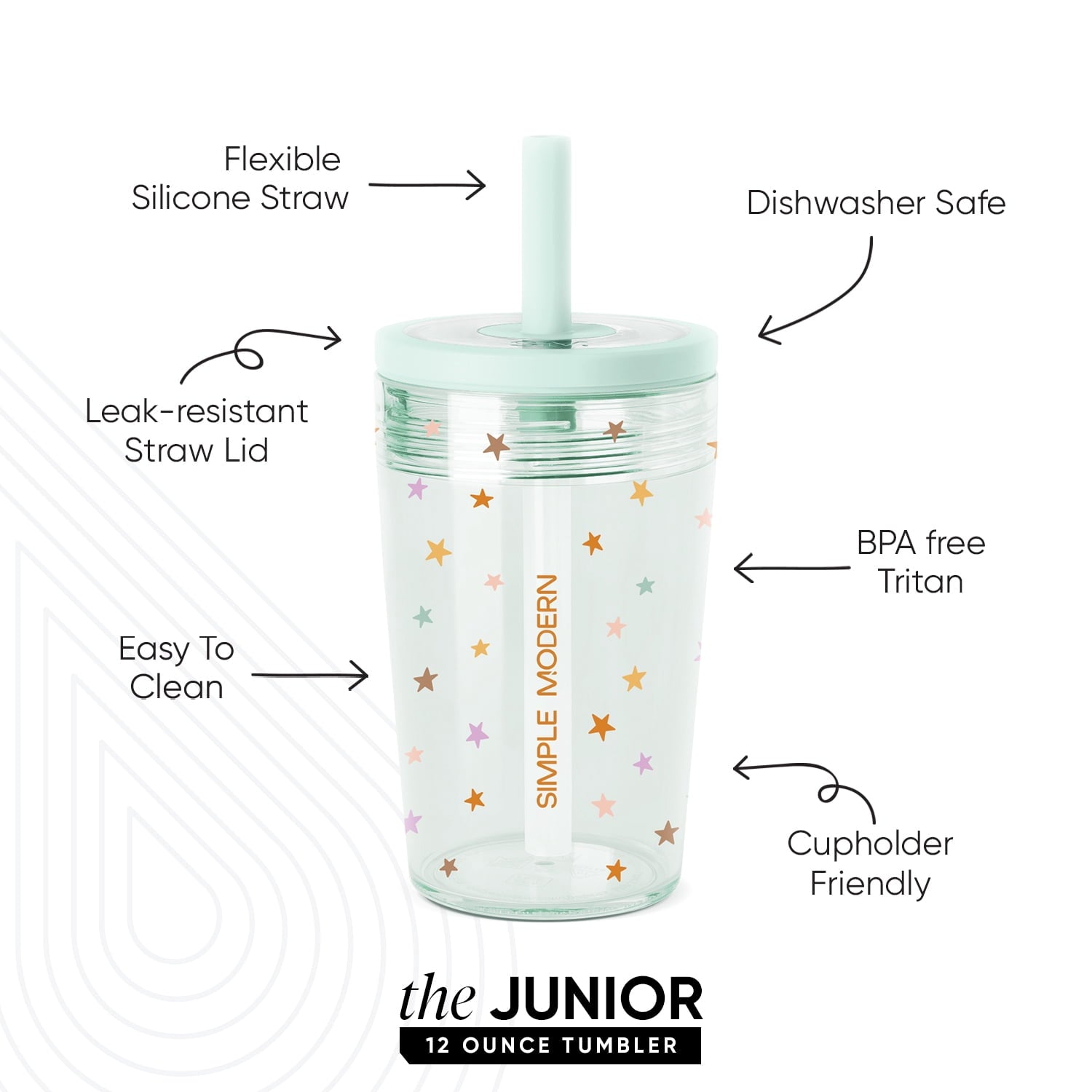 Simple Modern 12 fl oz Tritan Plastic Junior Tumbler with Silicone Straw Lid for Toddlers | Stars | V9ZU