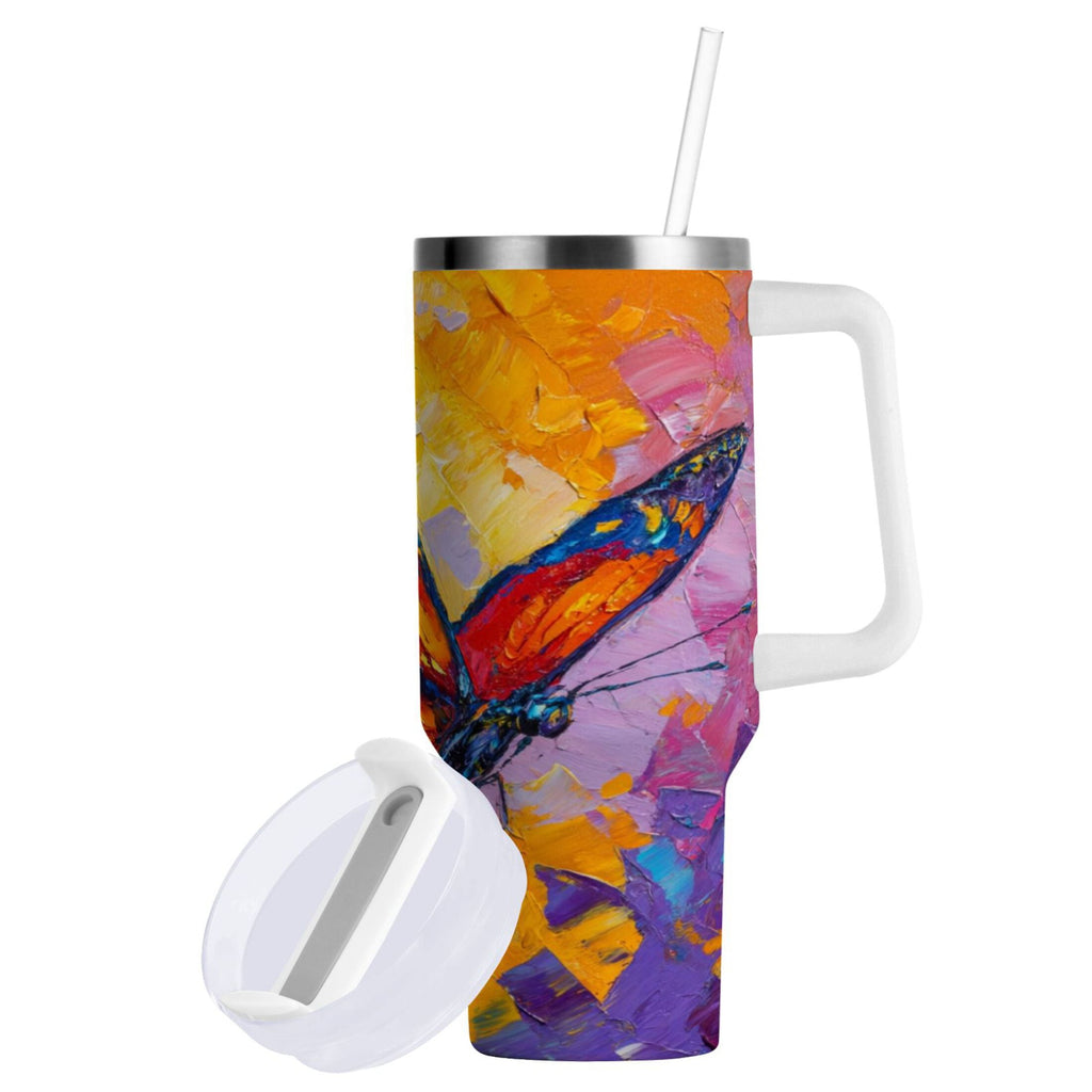 30 oz Insulated Stainless Steel Tumbler Double Wall Stainless Steel Tumbler with 2-Way Drinking Colorful Butterfly Flying | JVKE