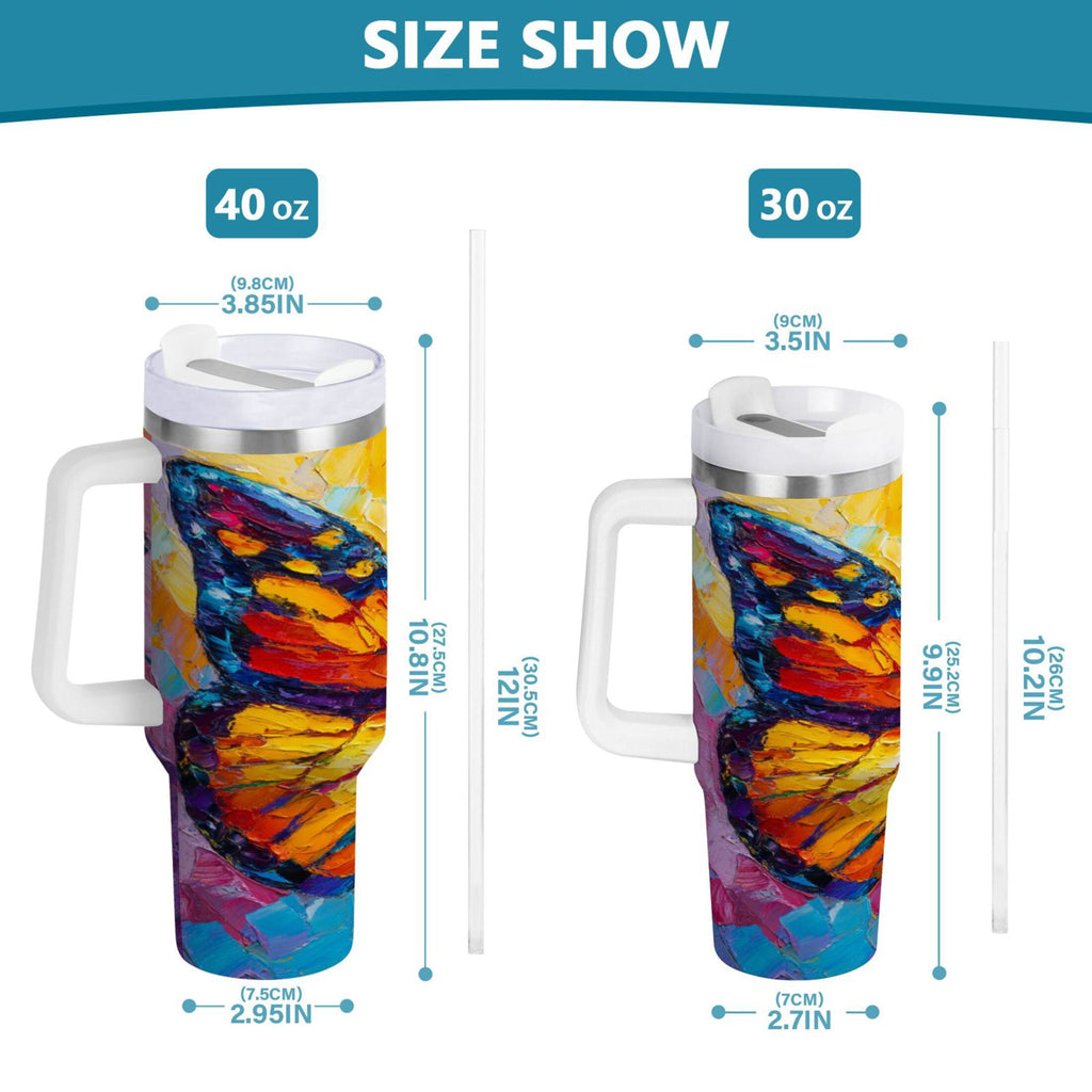 30 oz Insulated Stainless Steel Tumbler Double Wall Stainless Steel Tumbler with 2-Way Drinking Colorful Butterfly Flying | JVKE