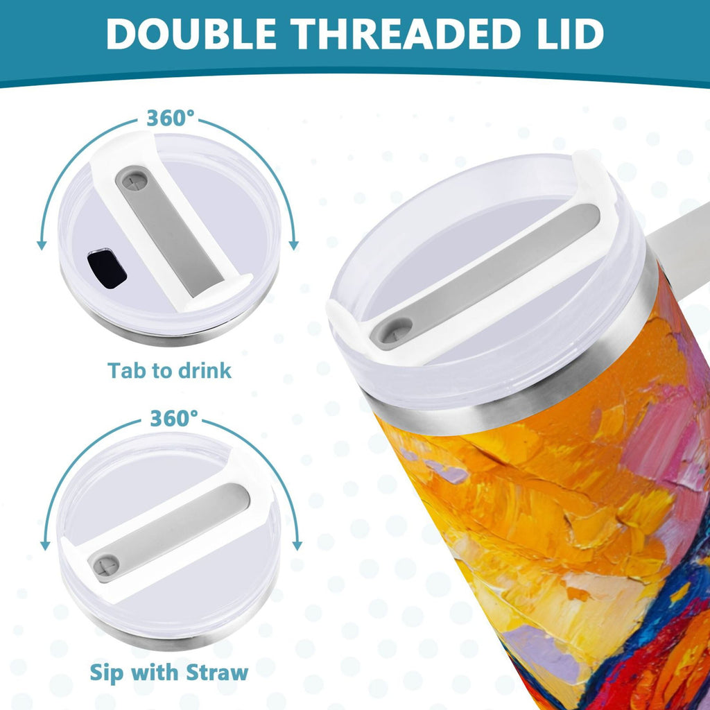 30 oz Insulated Stainless Steel Tumbler Double Wall Stainless Steel Tumbler with 2-Way Drinking Colorful Butterfly Flying | JVKE
