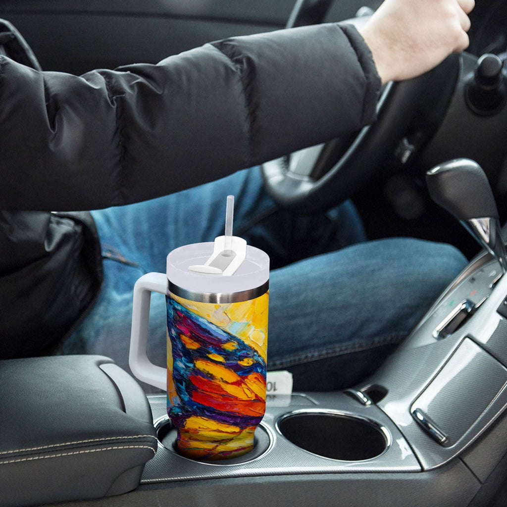 30 oz Insulated Stainless Steel Tumbler Double Wall Stainless Steel Tumbler with 2-Way Drinking Colorful Butterfly Flying | JVKE