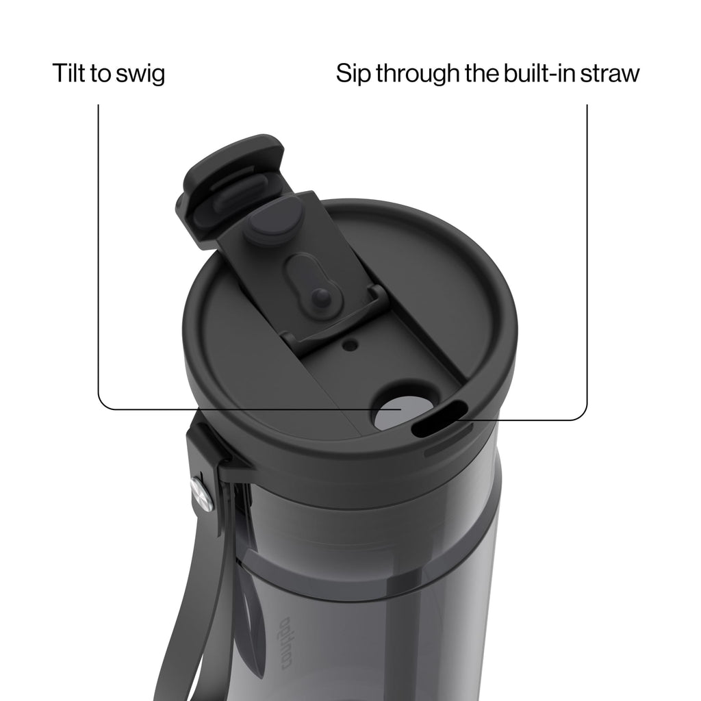 Contigo DualSip Leakproof Plastic Reusable Water Bottle with Carrying Strap, Black/Clear, 24 oz | A68N