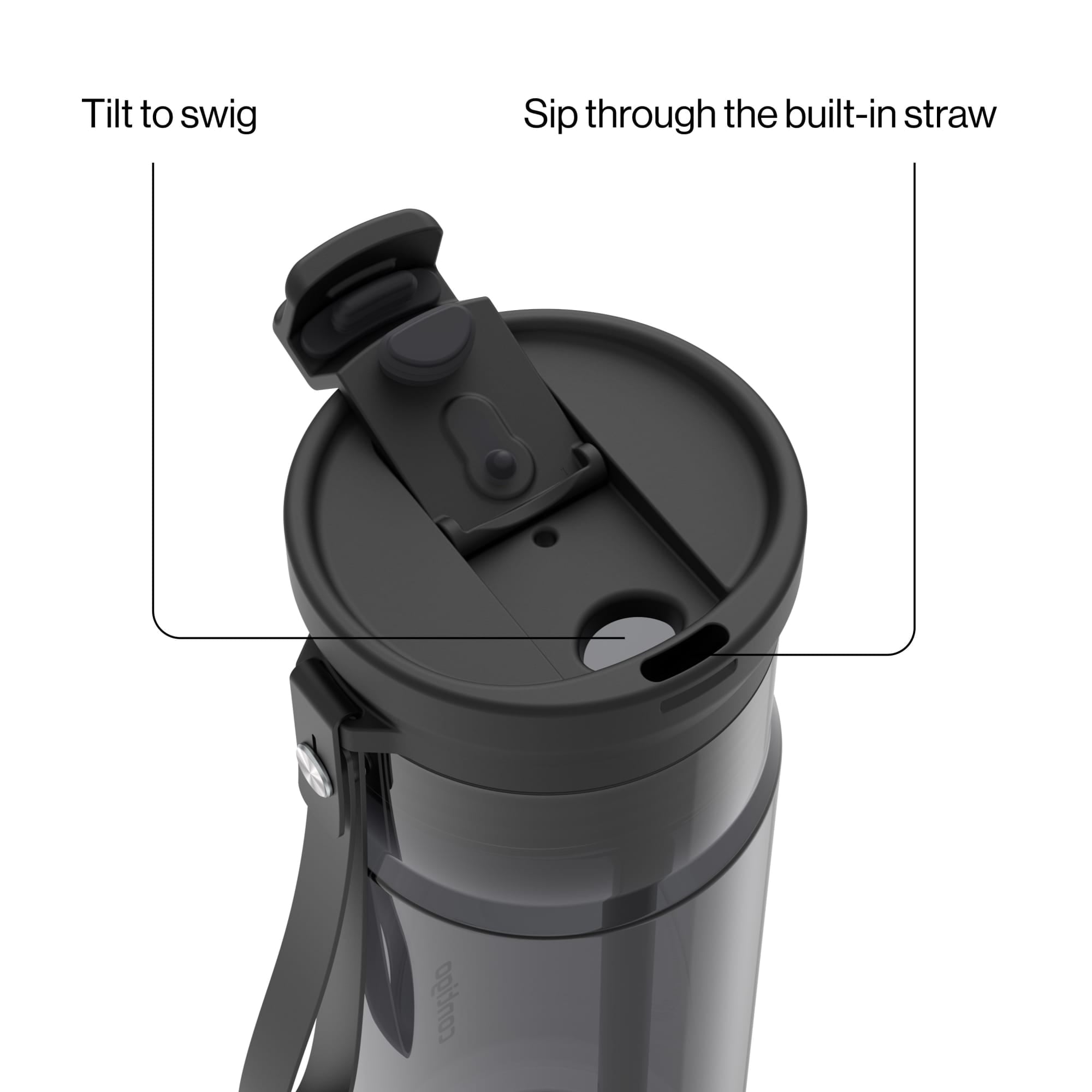 Contigo DualSip Leakproof Plastic Reusable Water Bottle with Carrying Strap, Black/Clear, 24 oz | A68N