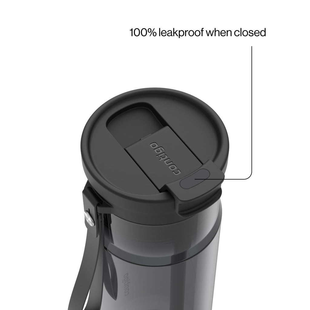 Contigo DualSip Leakproof Plastic Reusable Water Bottle with Carrying Strap, Black/Clear, 24 oz | A68N