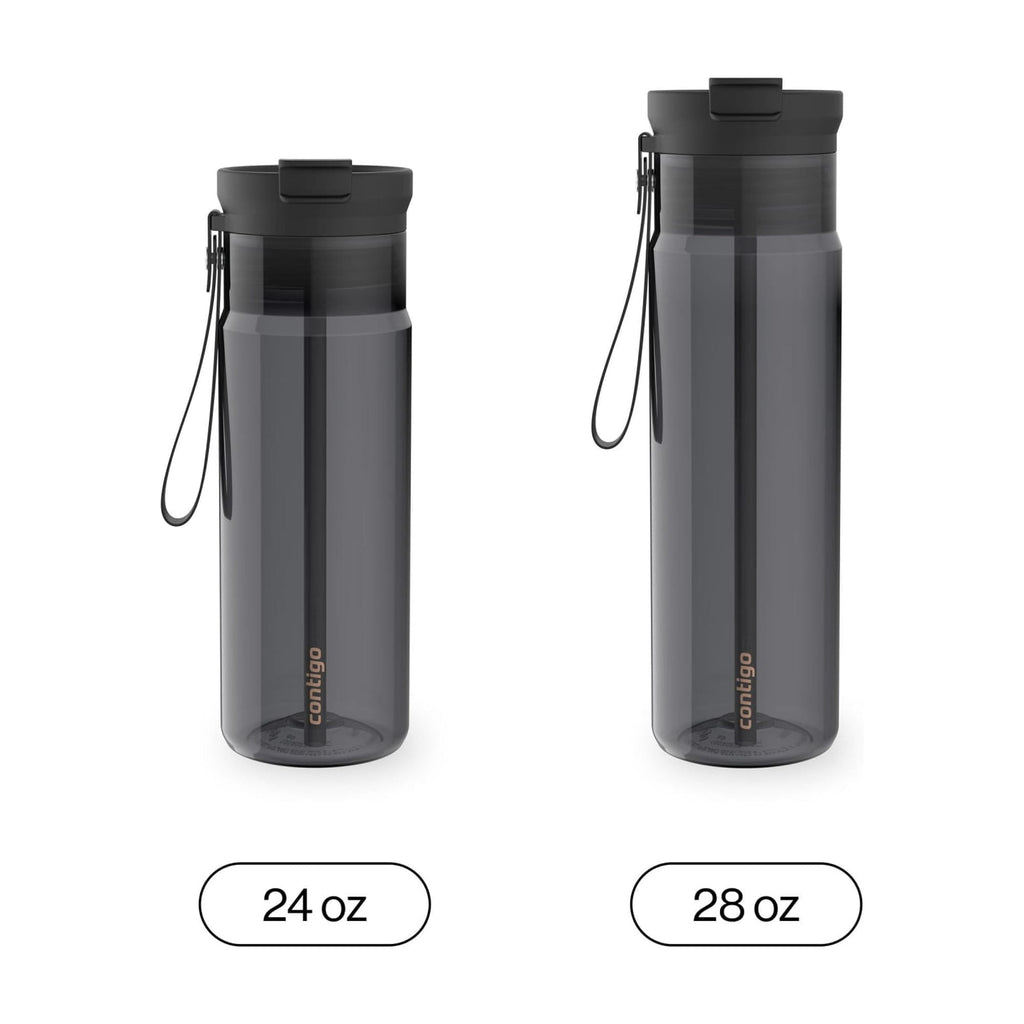 Contigo DualSip Leakproof Plastic Reusable Water Bottle with Carrying Strap, Black/Clear, 24 oz | A68N