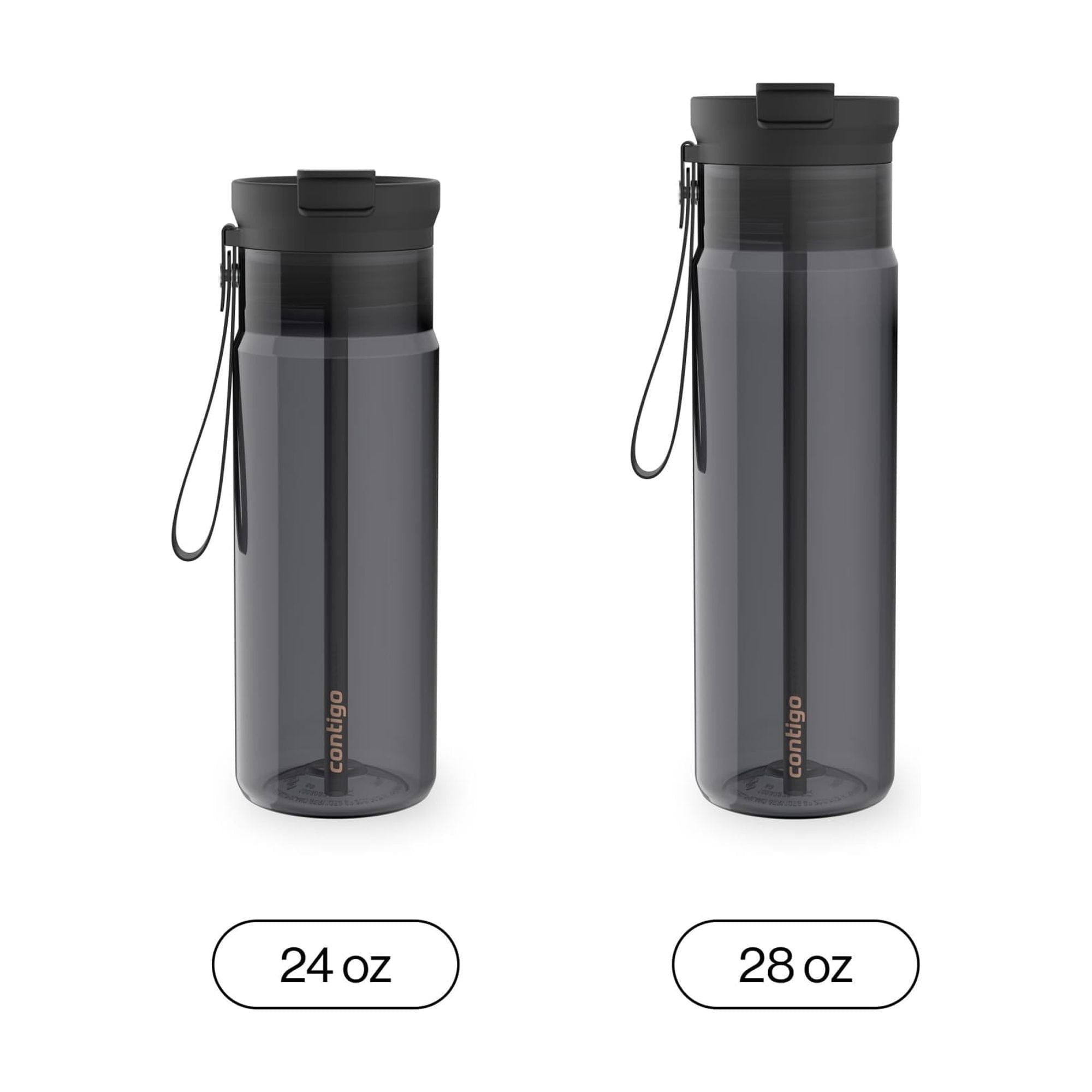 Contigo DualSip Leakproof Plastic Reusable Water Bottle with Carrying Strap, Black/Clear, 24 oz | A68N