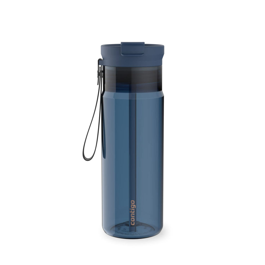 Contigo DualSip Leakproof Plastic Reusable Water Bottle with Carrying Strap, Black/Clear, 24 oz | A68N