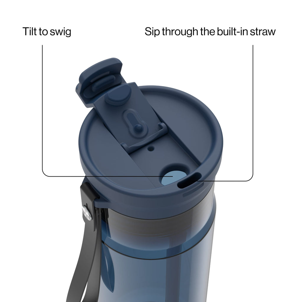 Contigo DualSip Leakproof Plastic Reusable Water Bottle with Carrying Strap, Black/Clear, 24 oz | A68N