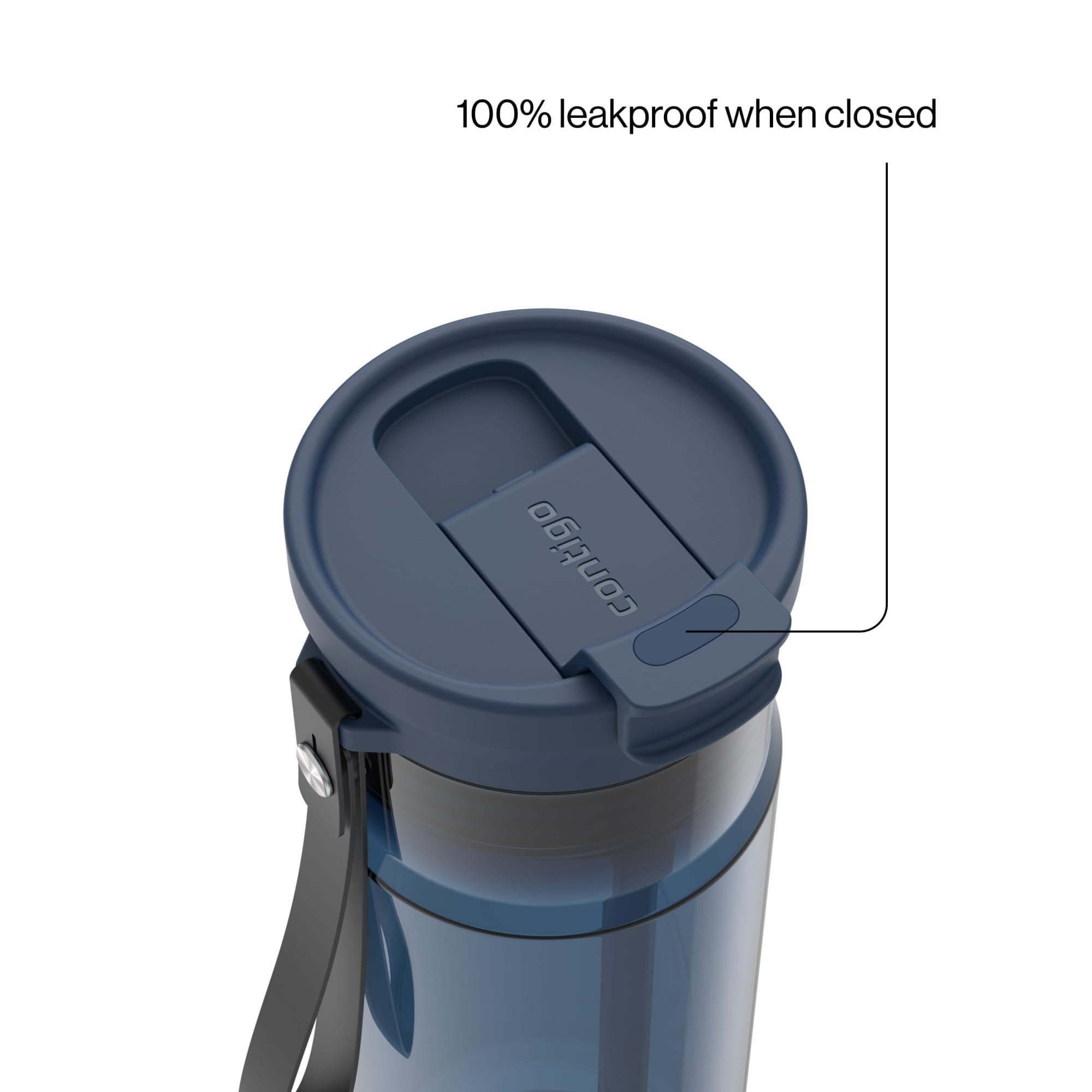 Contigo DualSip Leakproof Plastic Reusable Water Bottle with Carrying Strap, Black/Clear, 24 oz | A68N