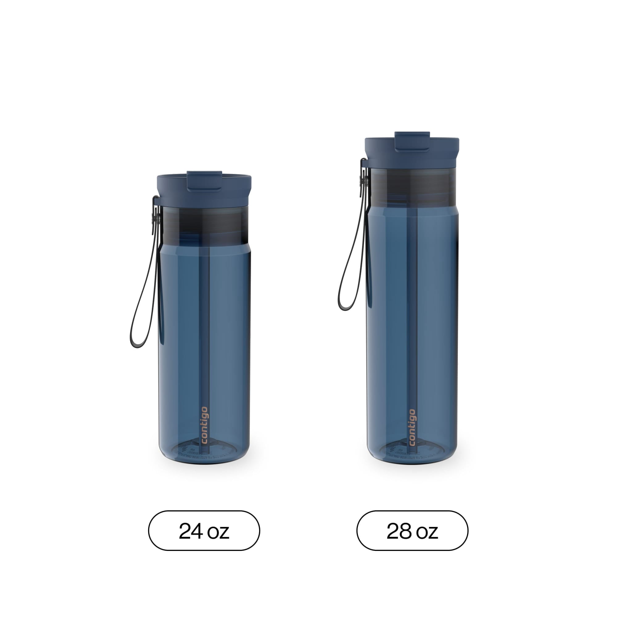 Contigo DualSip Leakproof Plastic Reusable Water Bottle with Carrying Strap, Black/Clear, 24 oz | A68N